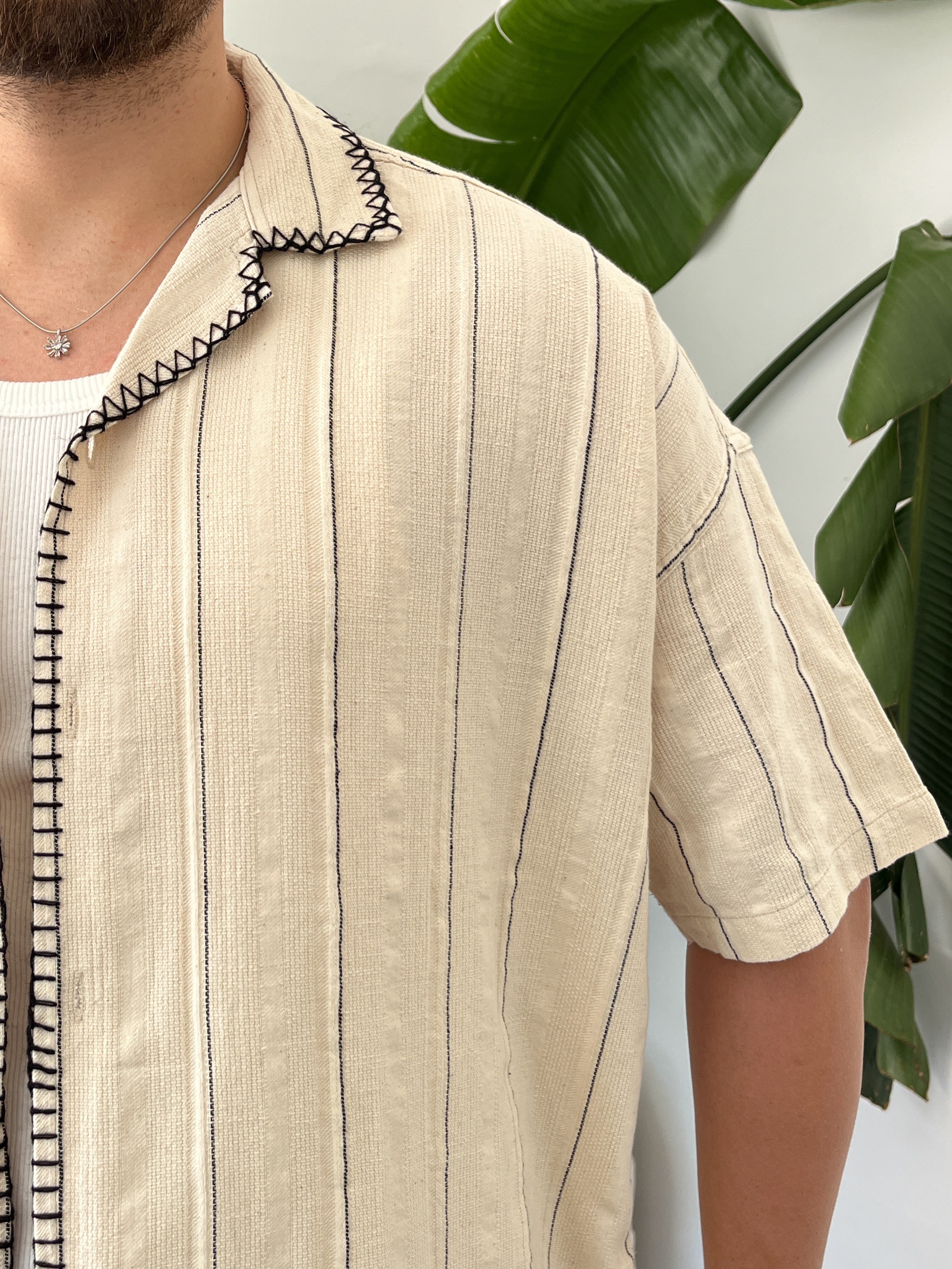 Siyah Çizgili Kontrast Dikiş Oversize Takım