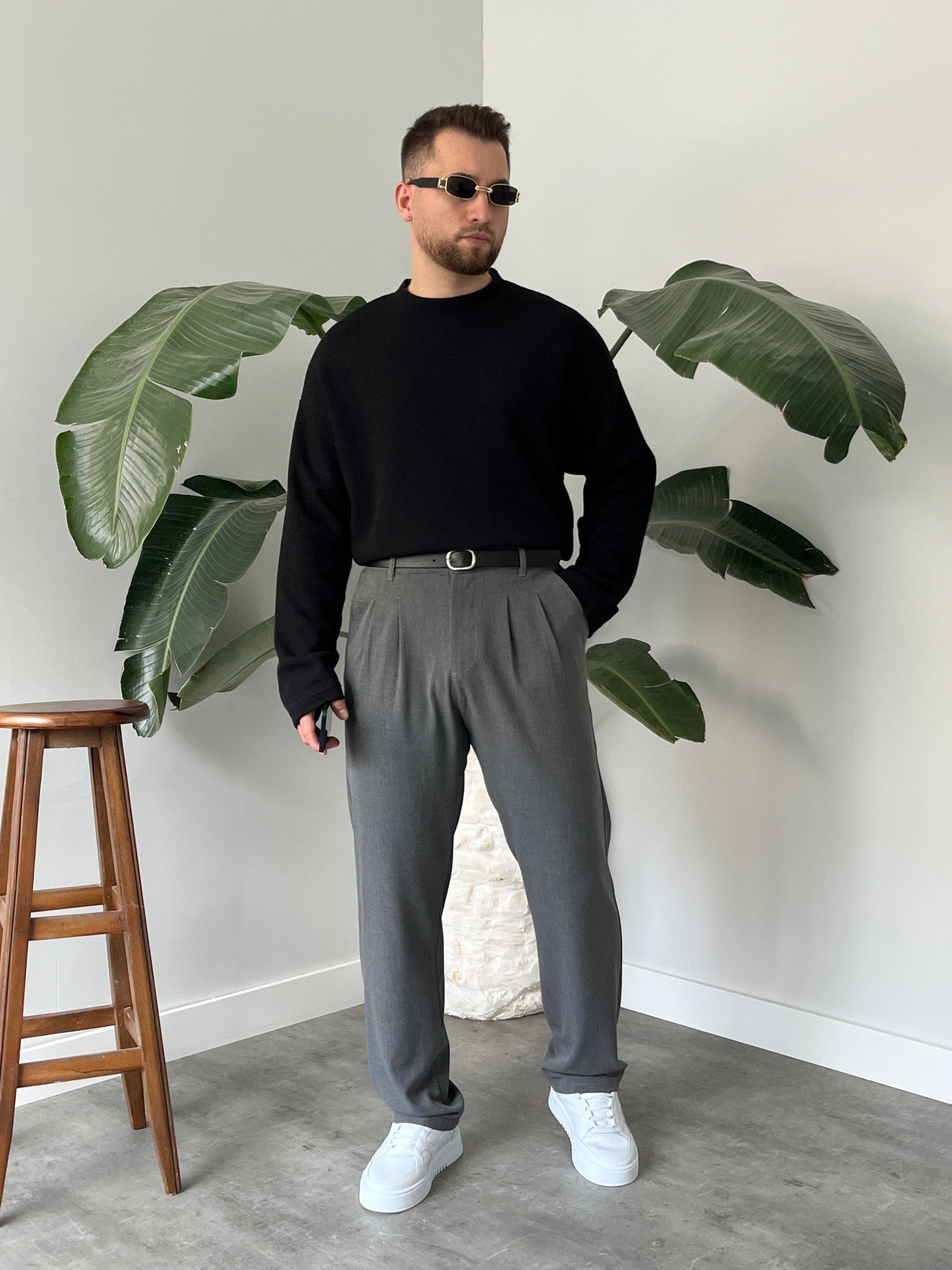 Siyah Dokulu Örme Triko Sweatshirt