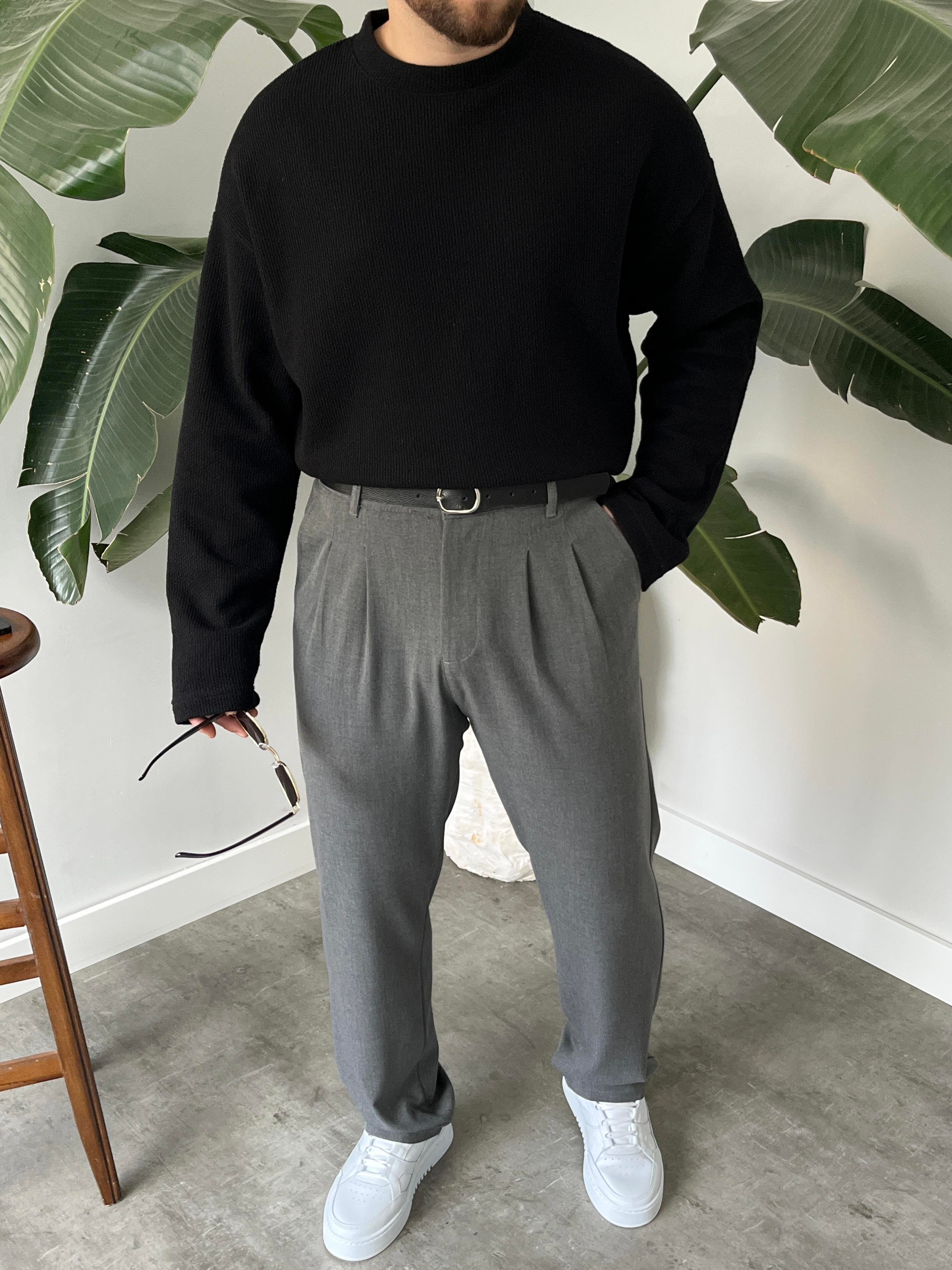 Siyah Dokulu Örme Triko Sweatshirt