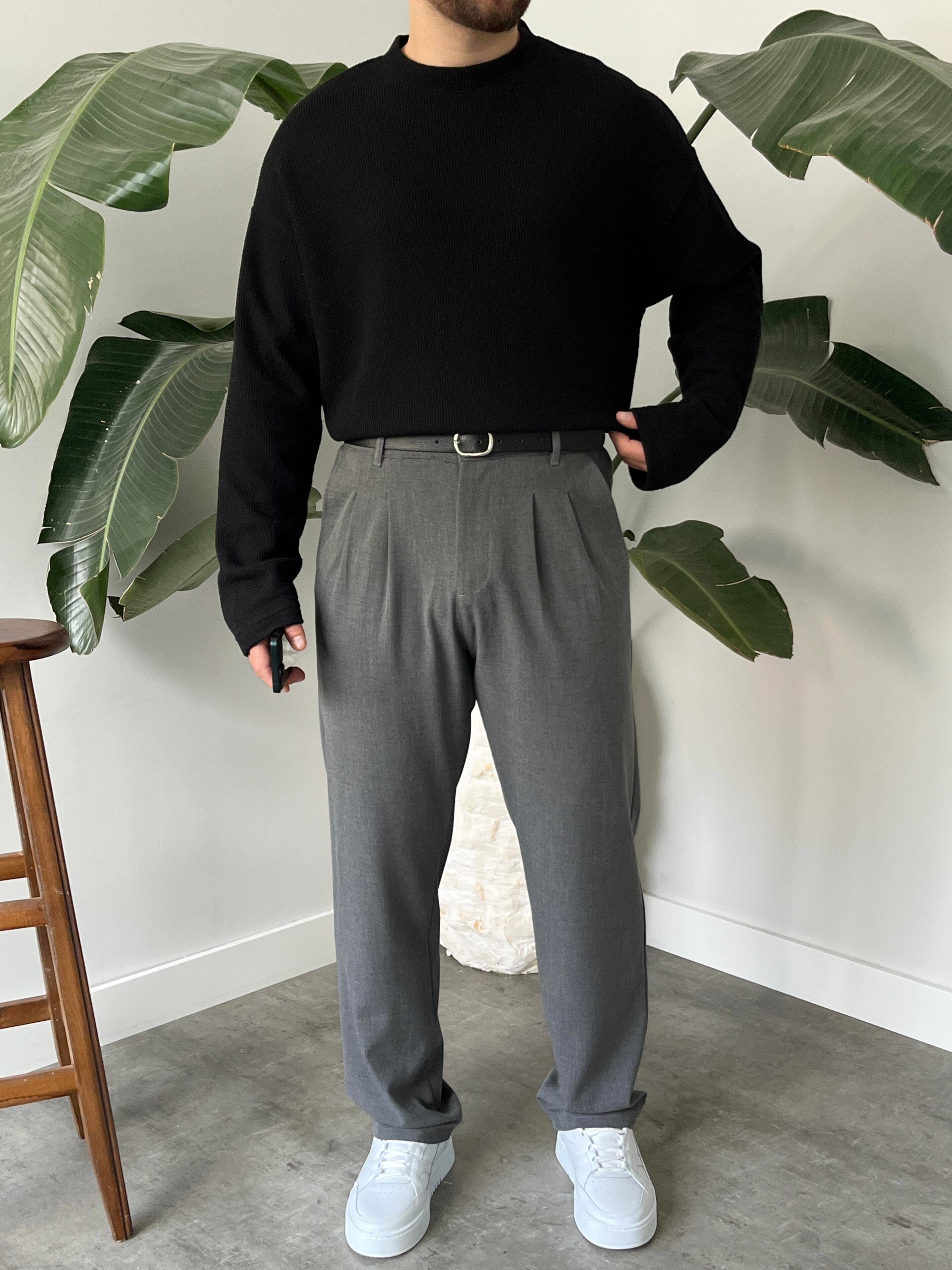 Siyah Dokulu Örme Triko Sweatshirt