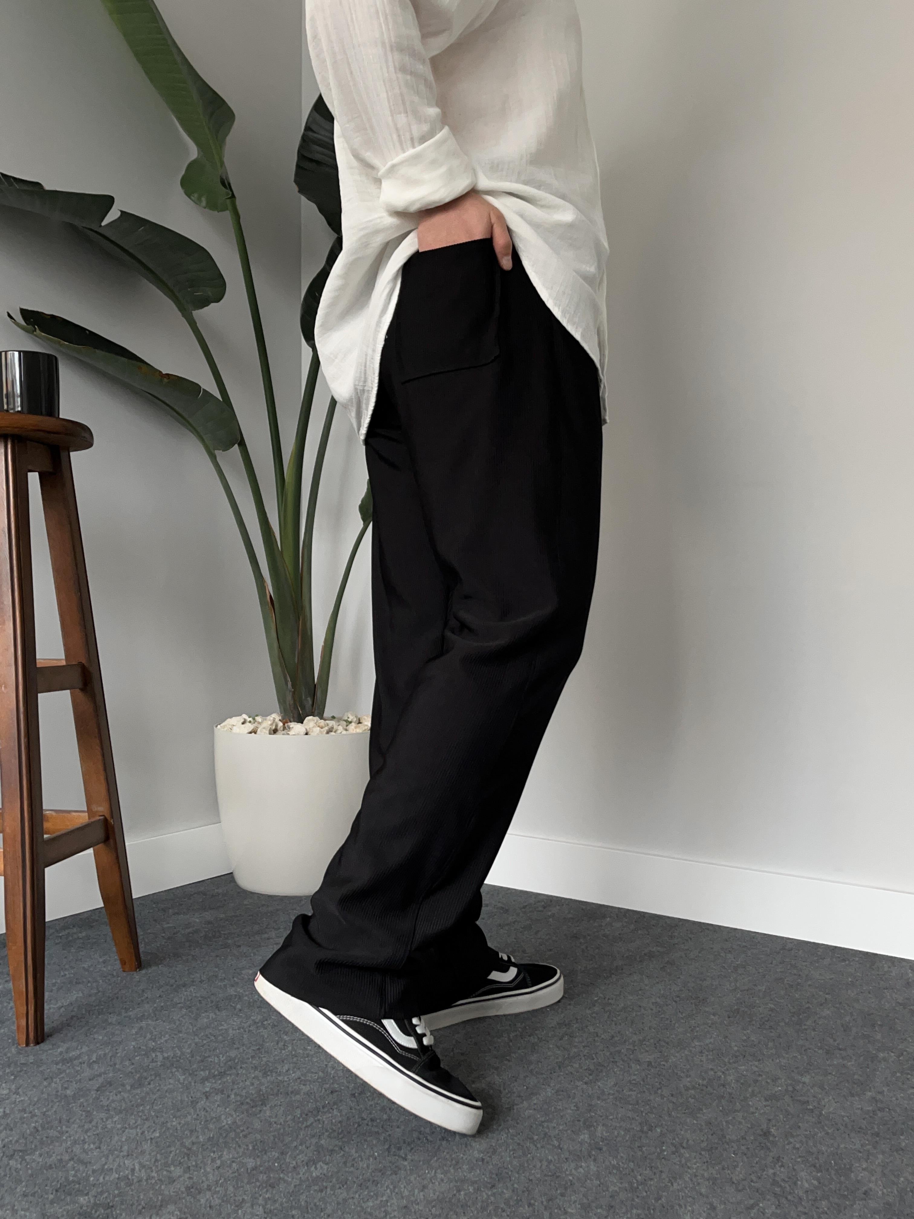 Siyah Fitilli Baggy Pantolon