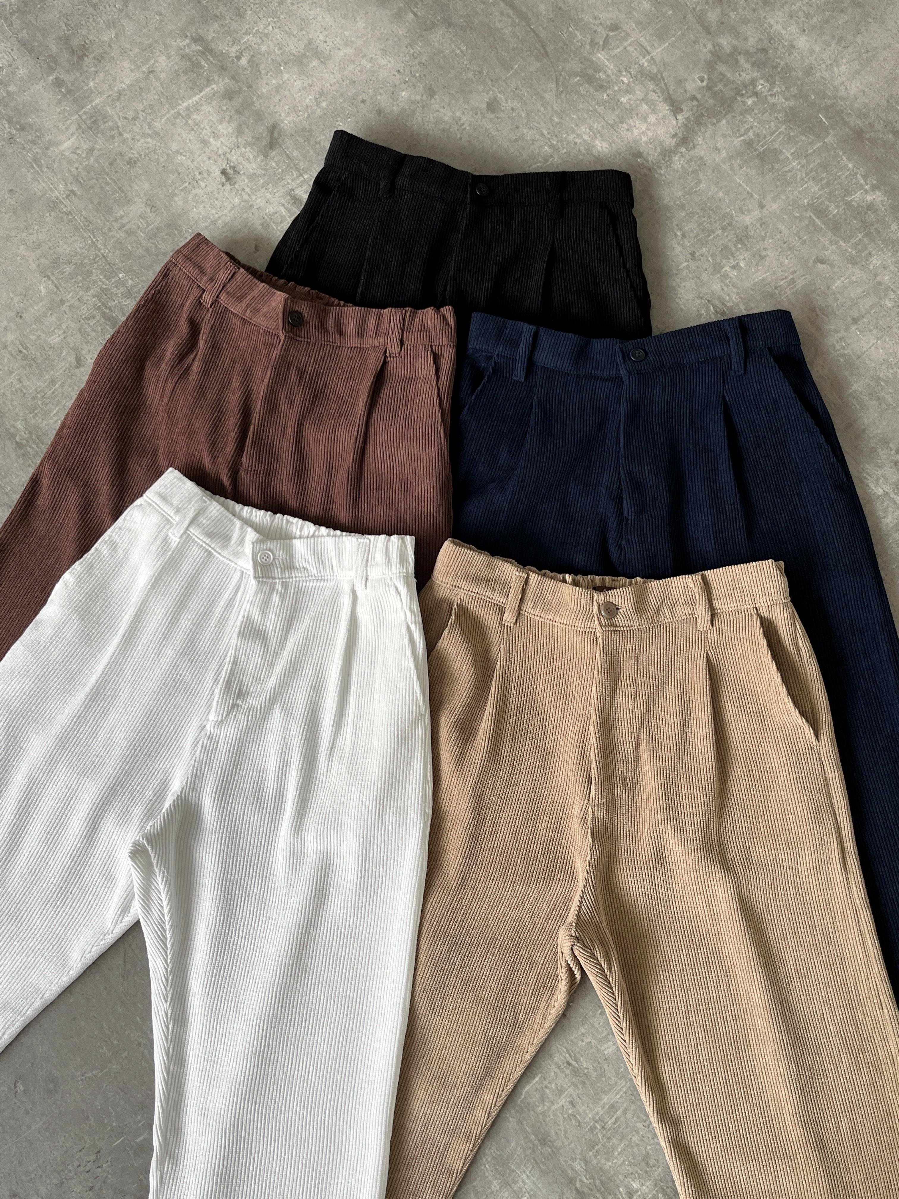 Siyah Fitilli Kadife Baggy Pantolon