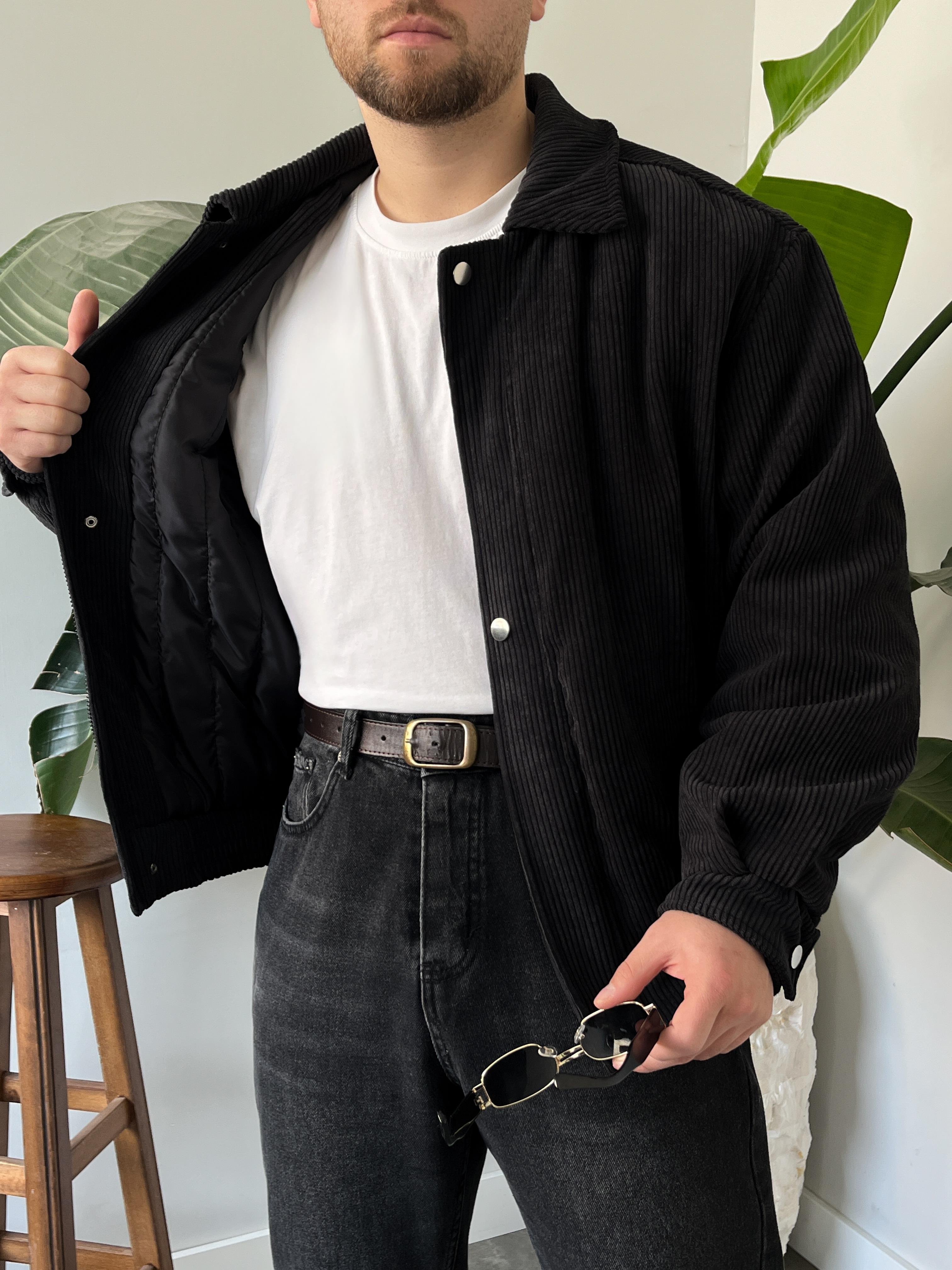 Siyah Fitilli Kadife Bomber Mont
