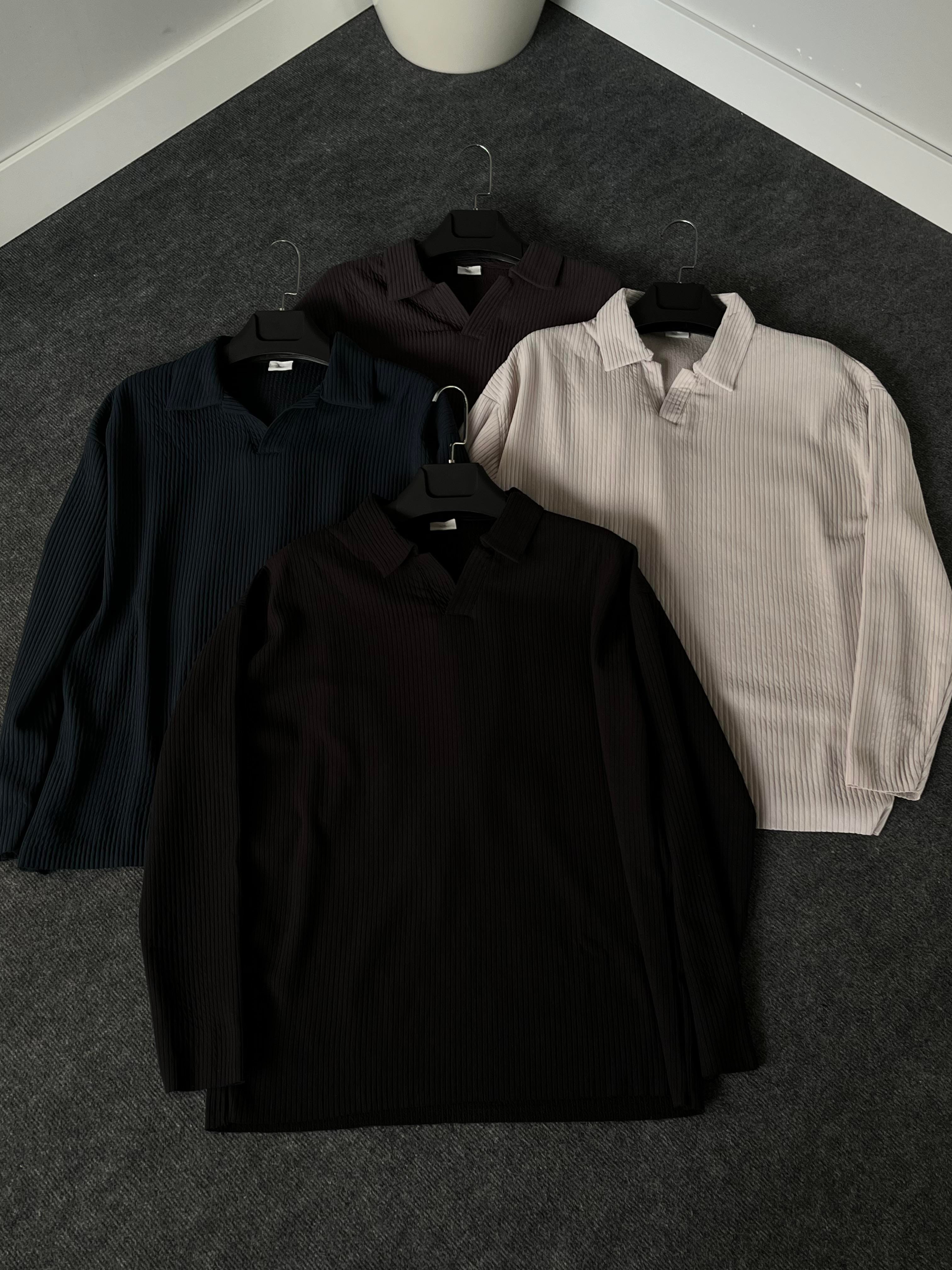 Siyah Fitilli Polo Yaka Triko Sweat