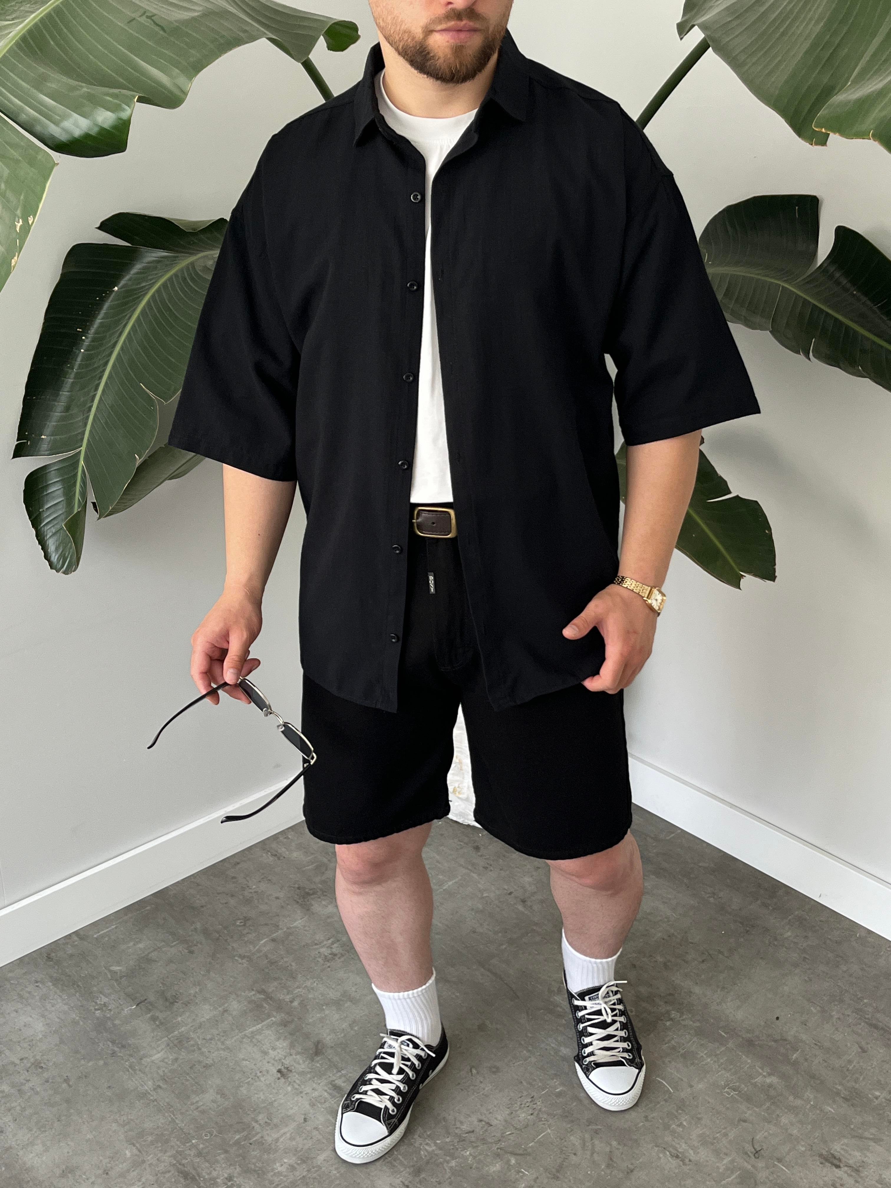 Siyah Fresh Keten Oversize Gömlek