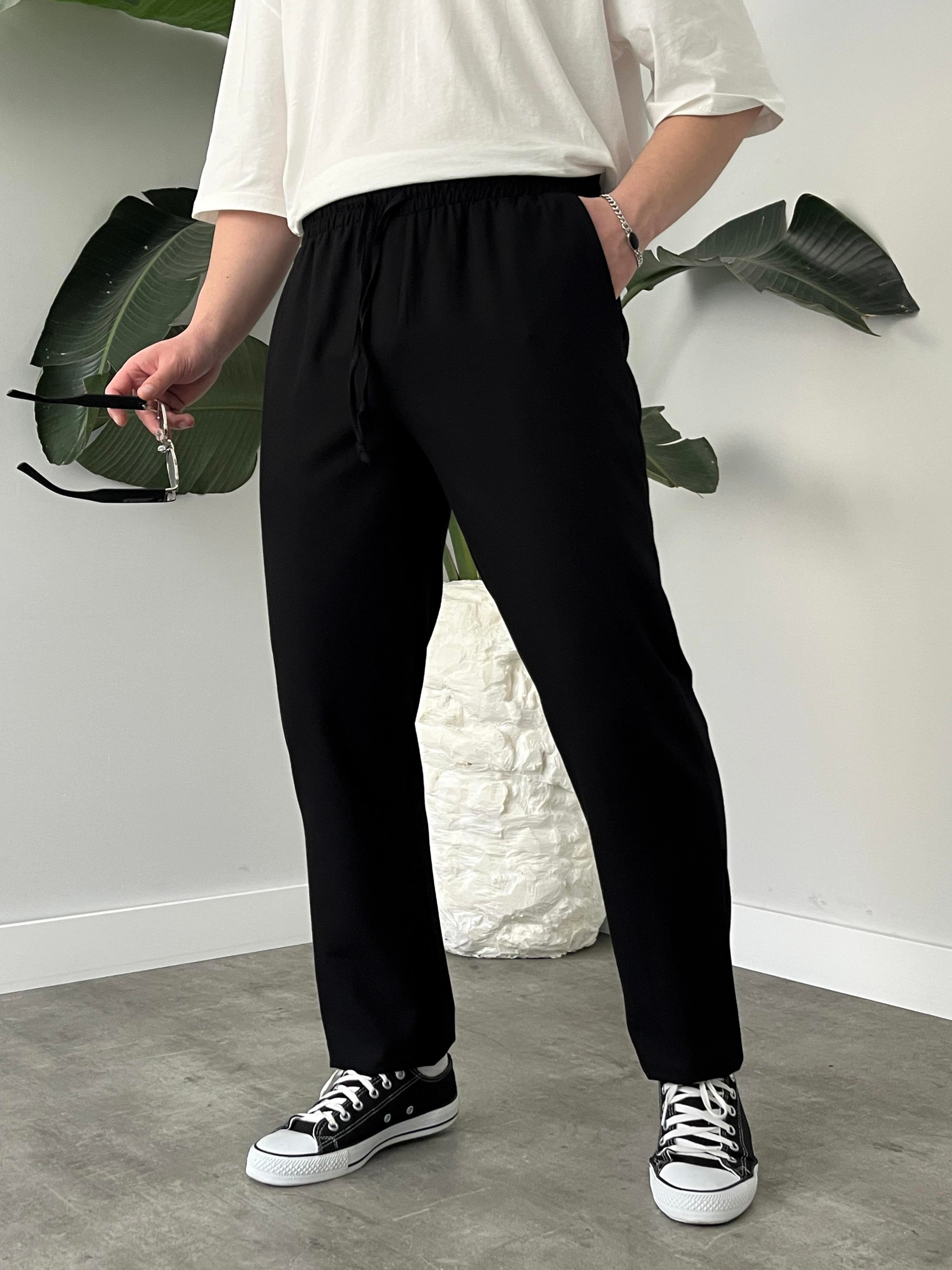 Siyah Gabardin Keten Baggy Pantolon