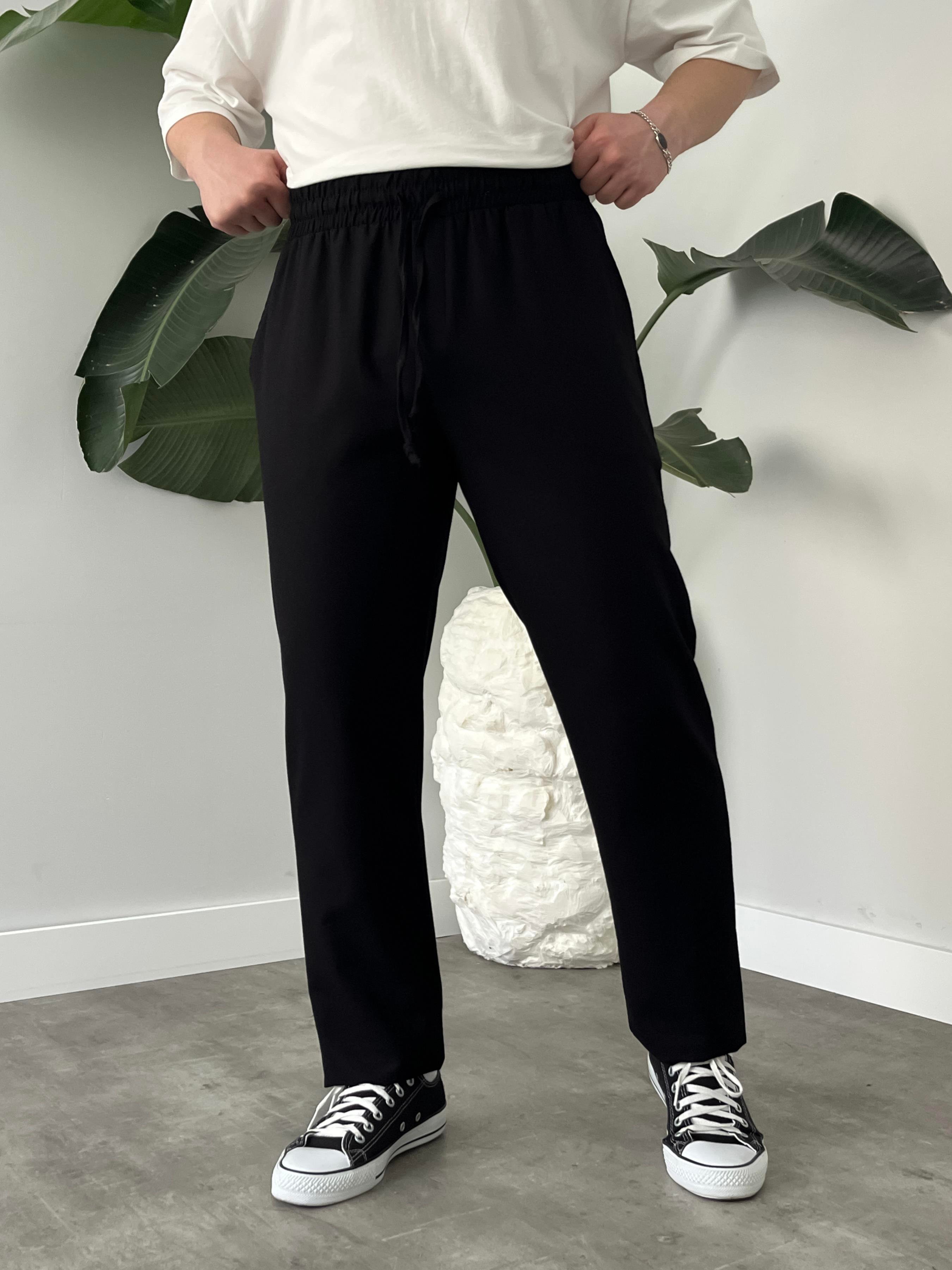 Siyah Gabardin Keten Baggy Pantolon