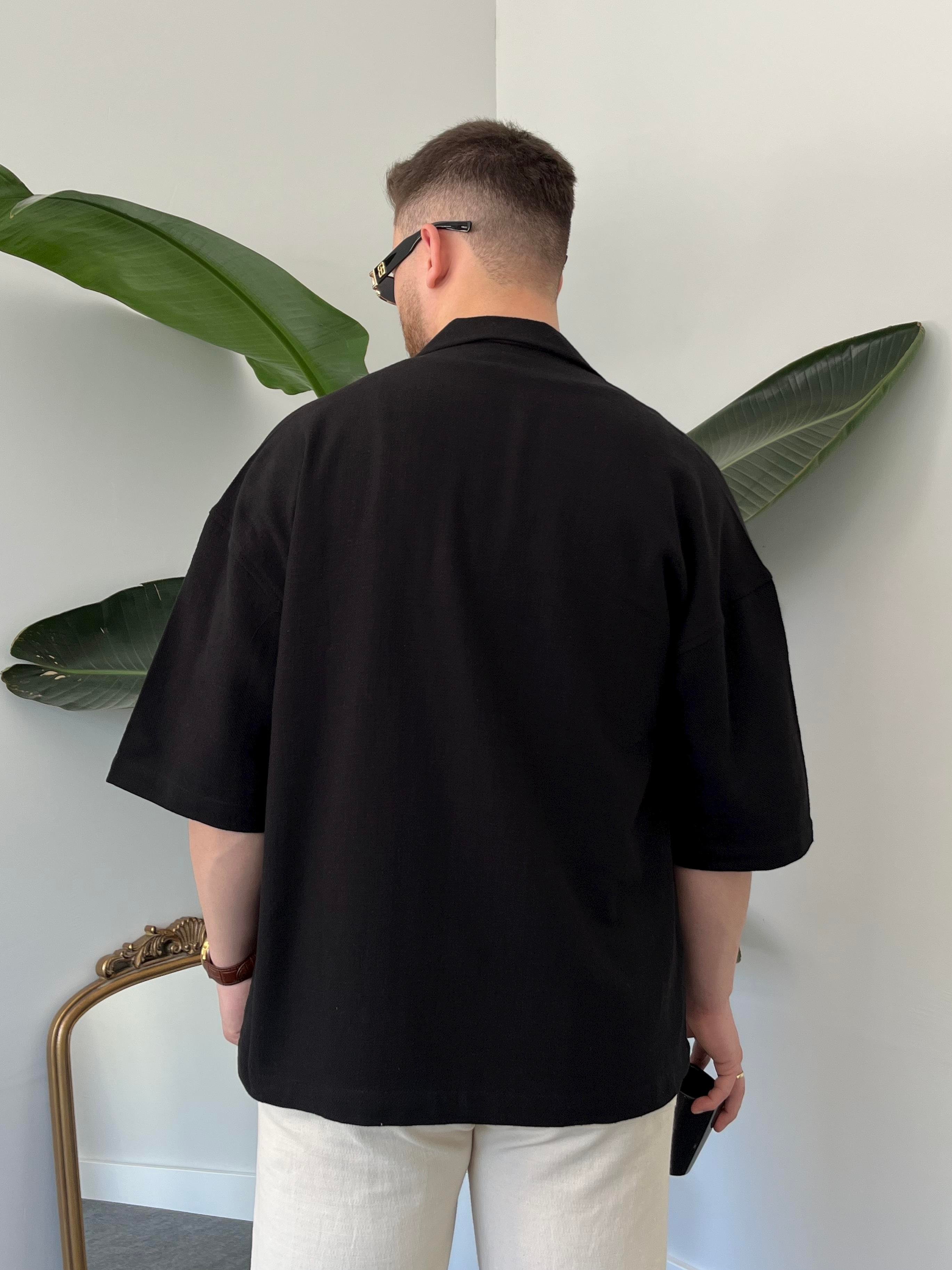 Siyah Gabardin Oversize Gömlek