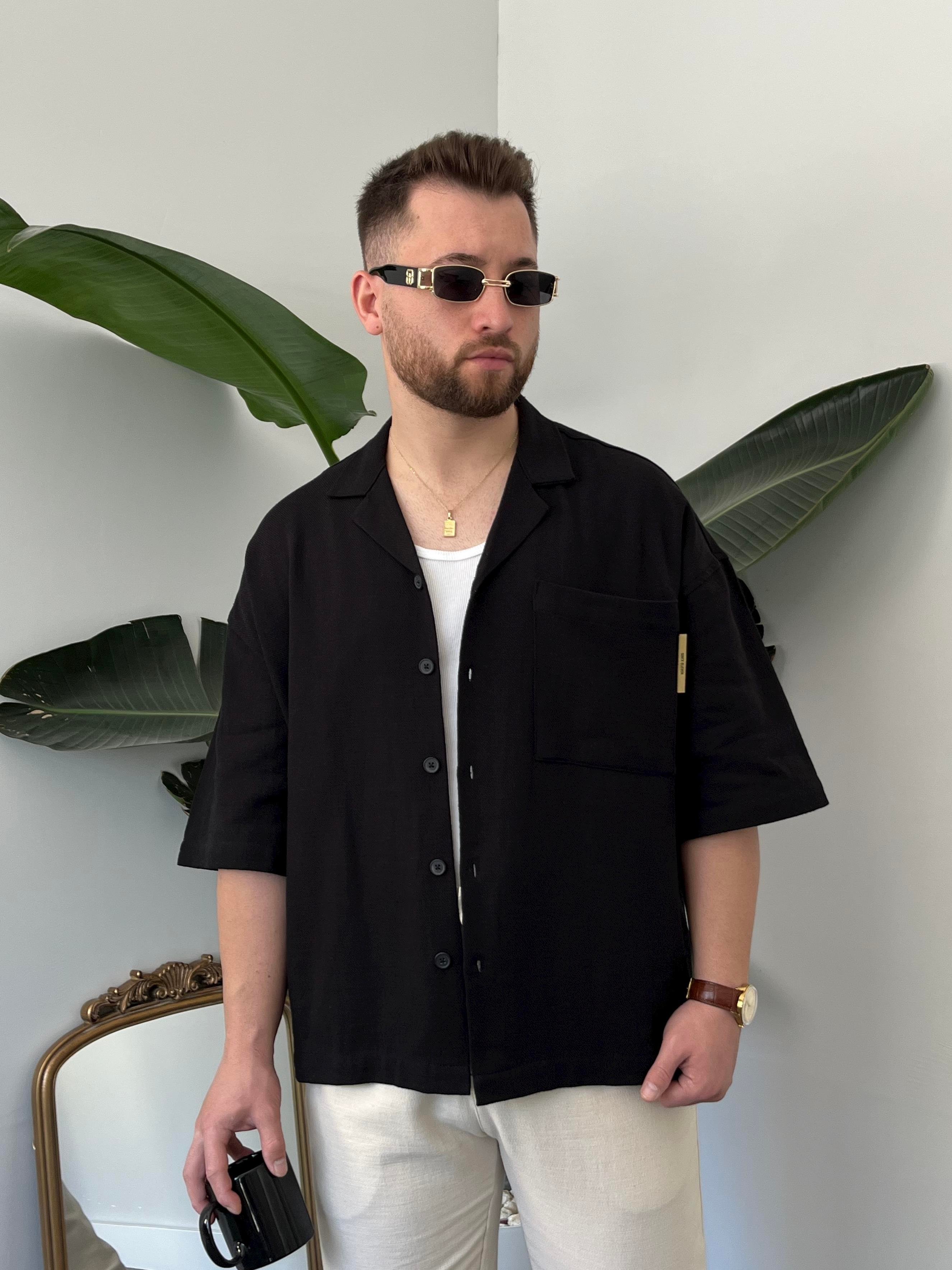 Siyah Gabardin Oversize Gömlek
