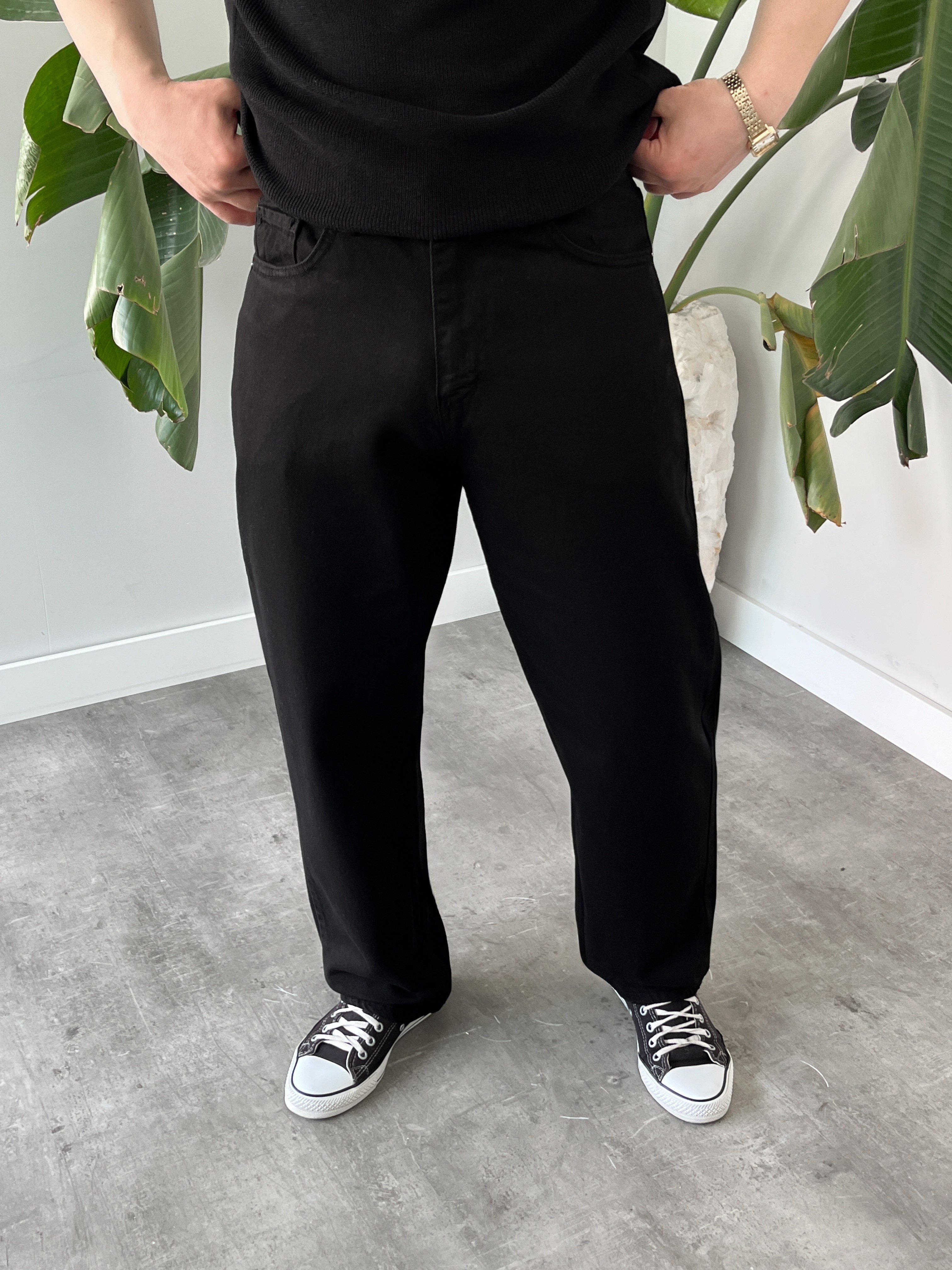 Siyah Kanvas Baggy Jean