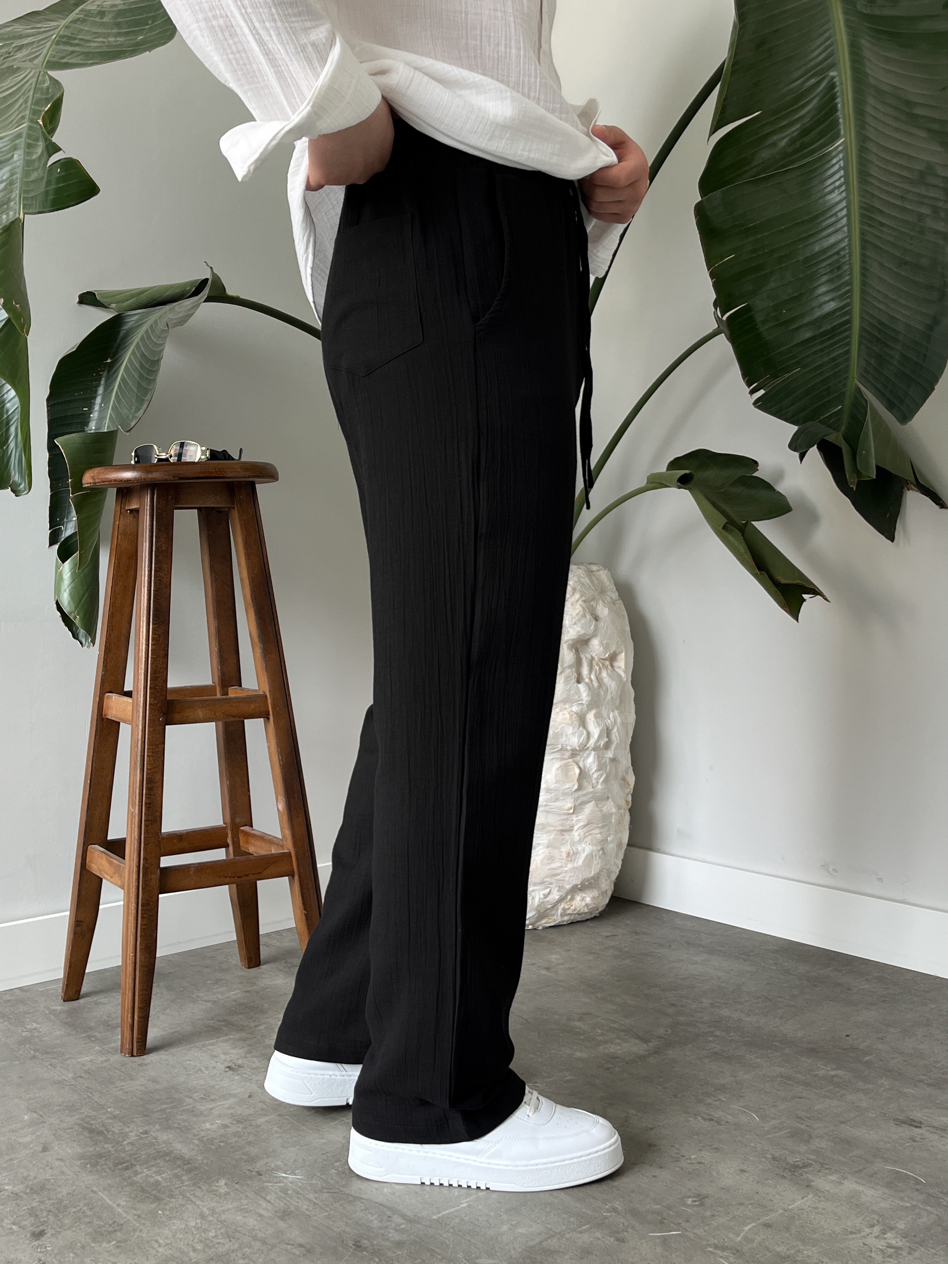 Siyah Müslin Baggy Pantolon