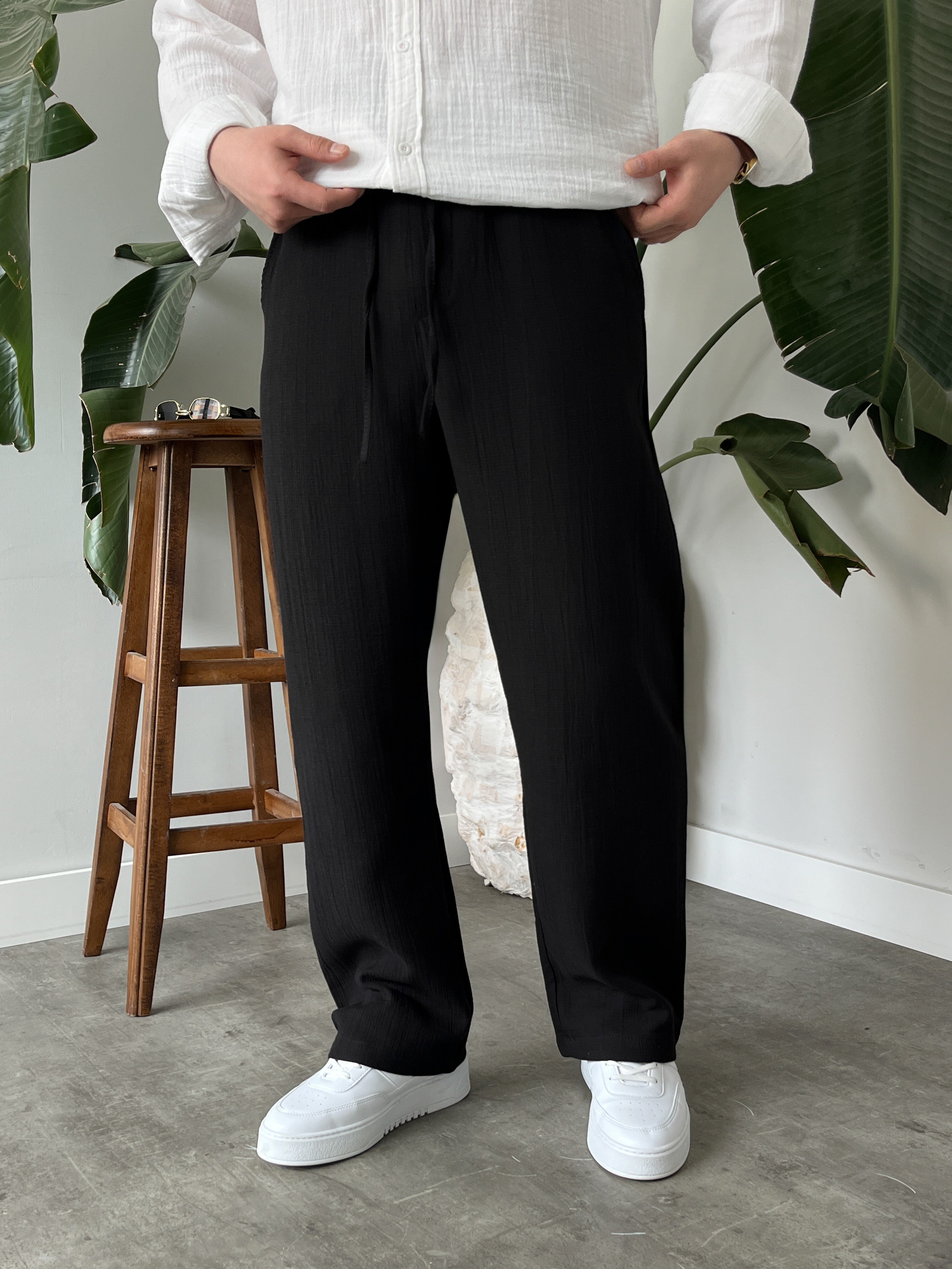 Siyah Müslin Baggy Pantolon