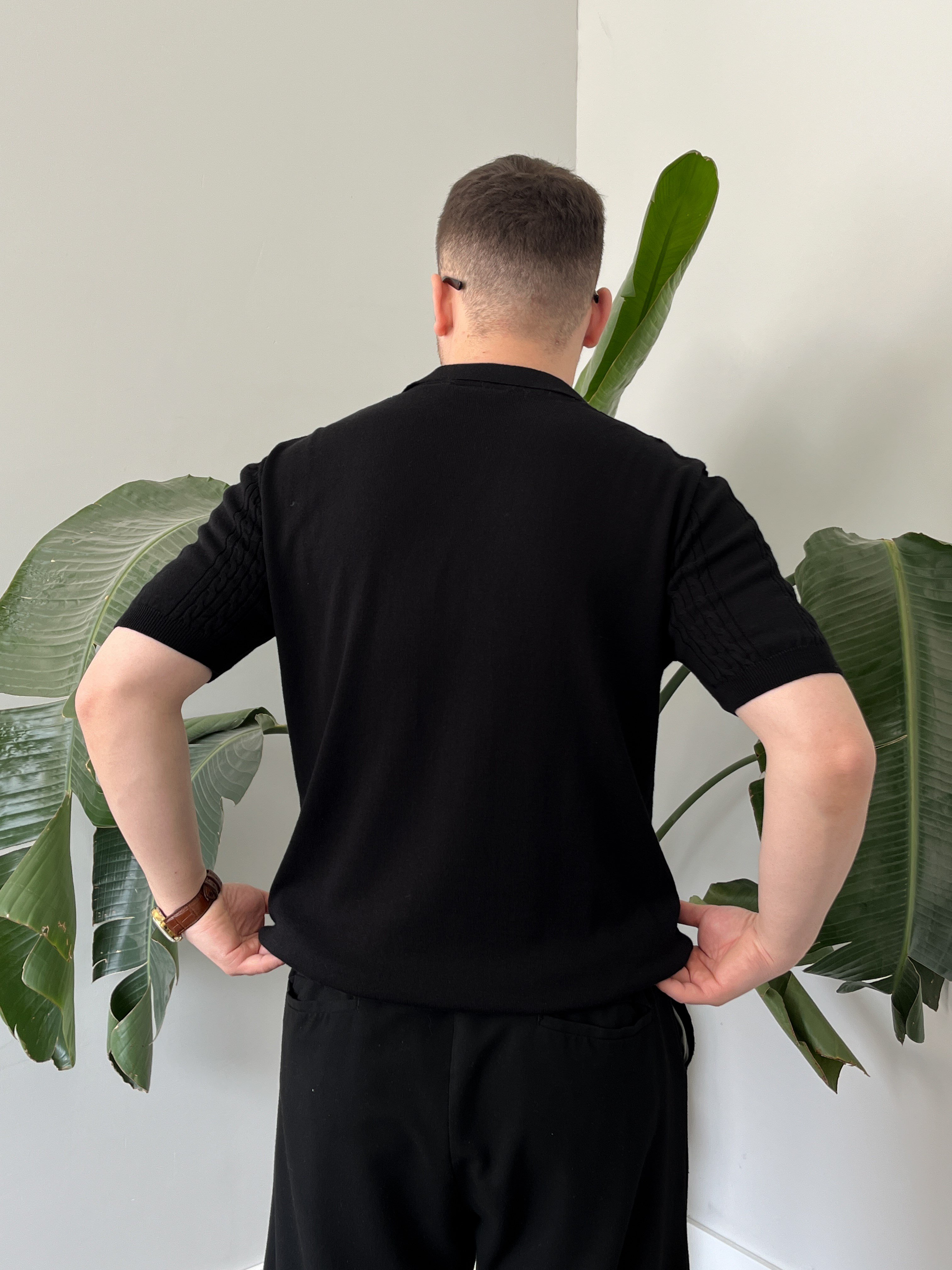 Siyah Örgü Desen Triko T-shirt
