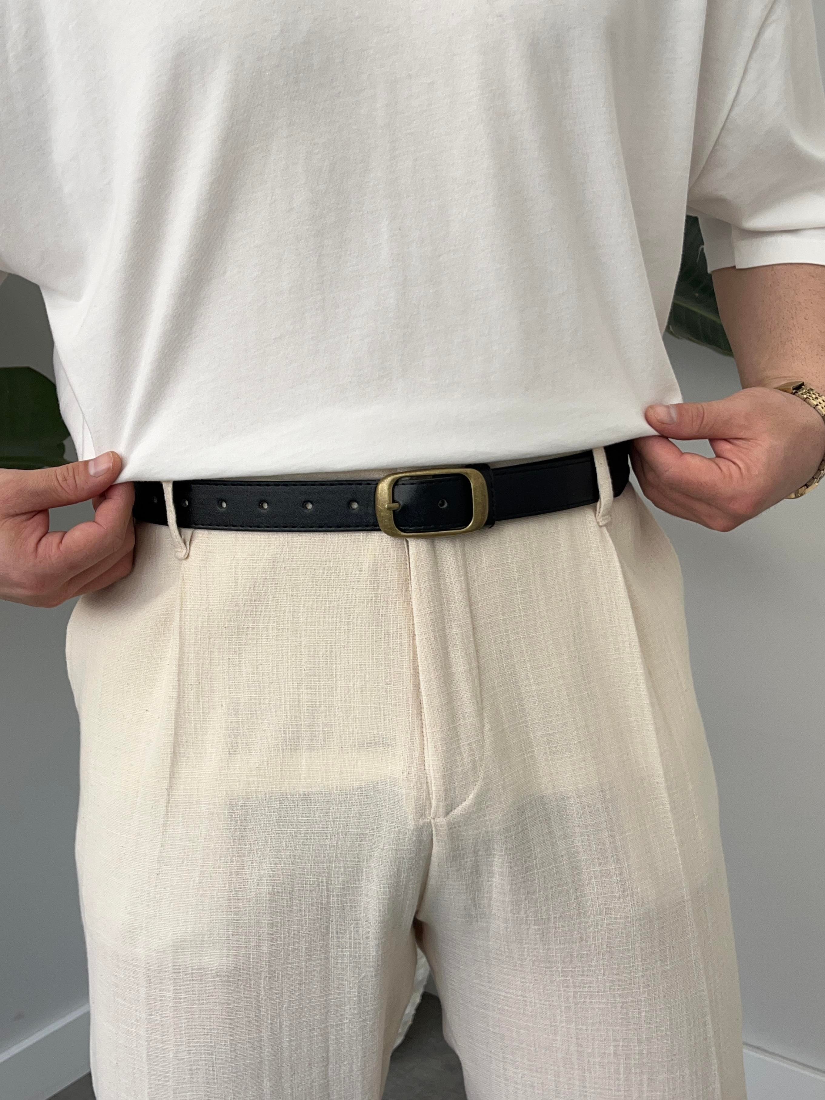 Siyah Oval Gold Oksit Tokalı Kemer