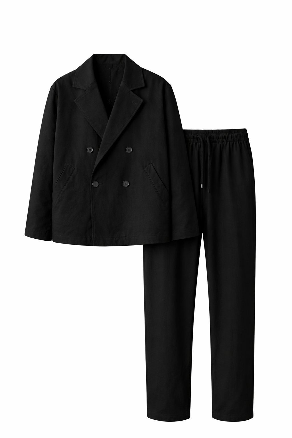 Siyah Premium Keten Oversize Kruvaze Takım