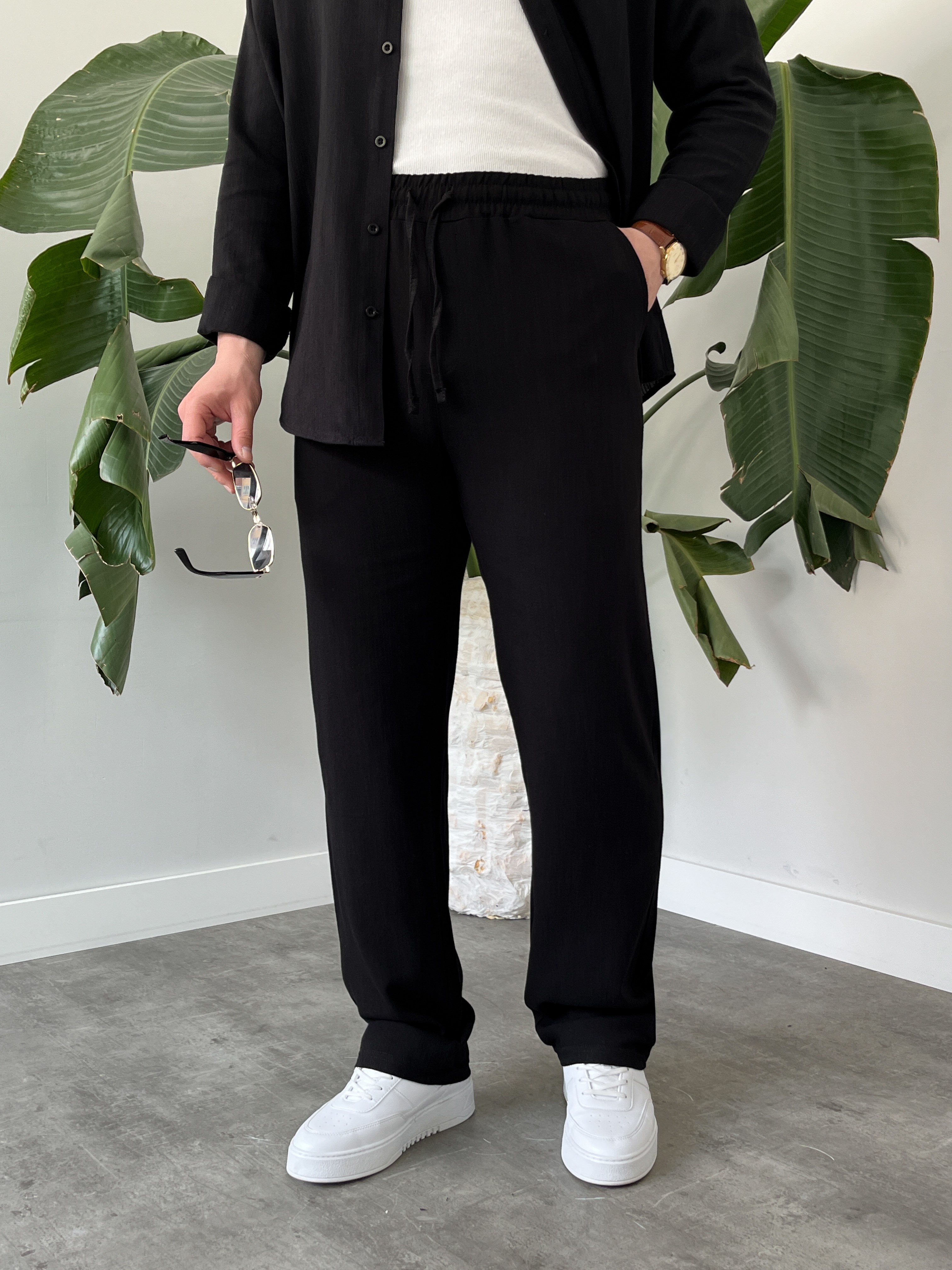 Siyah Serra Keten Oversize Takım
