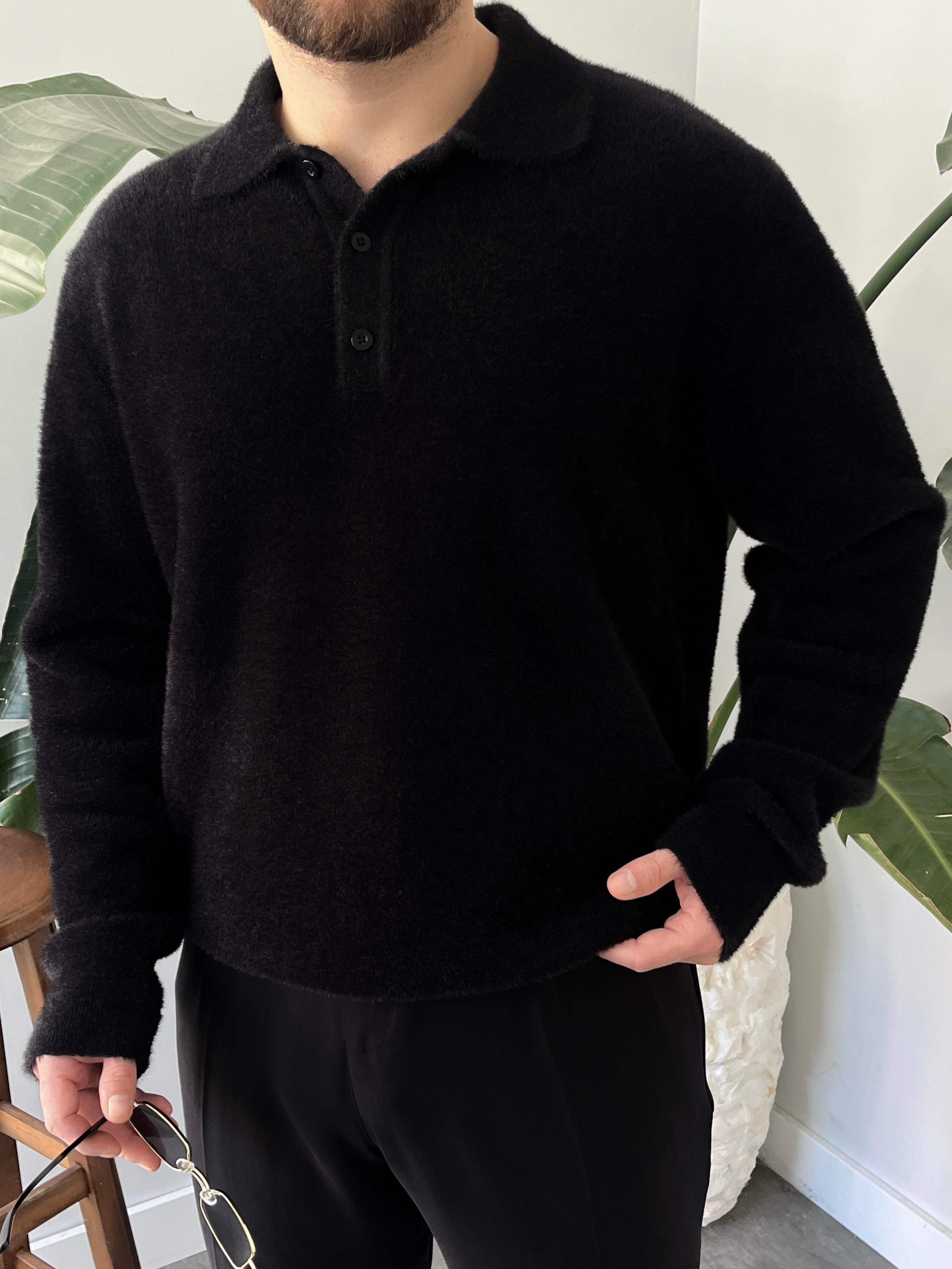 Siyah Soft Touch Polo Yaka Kazak
