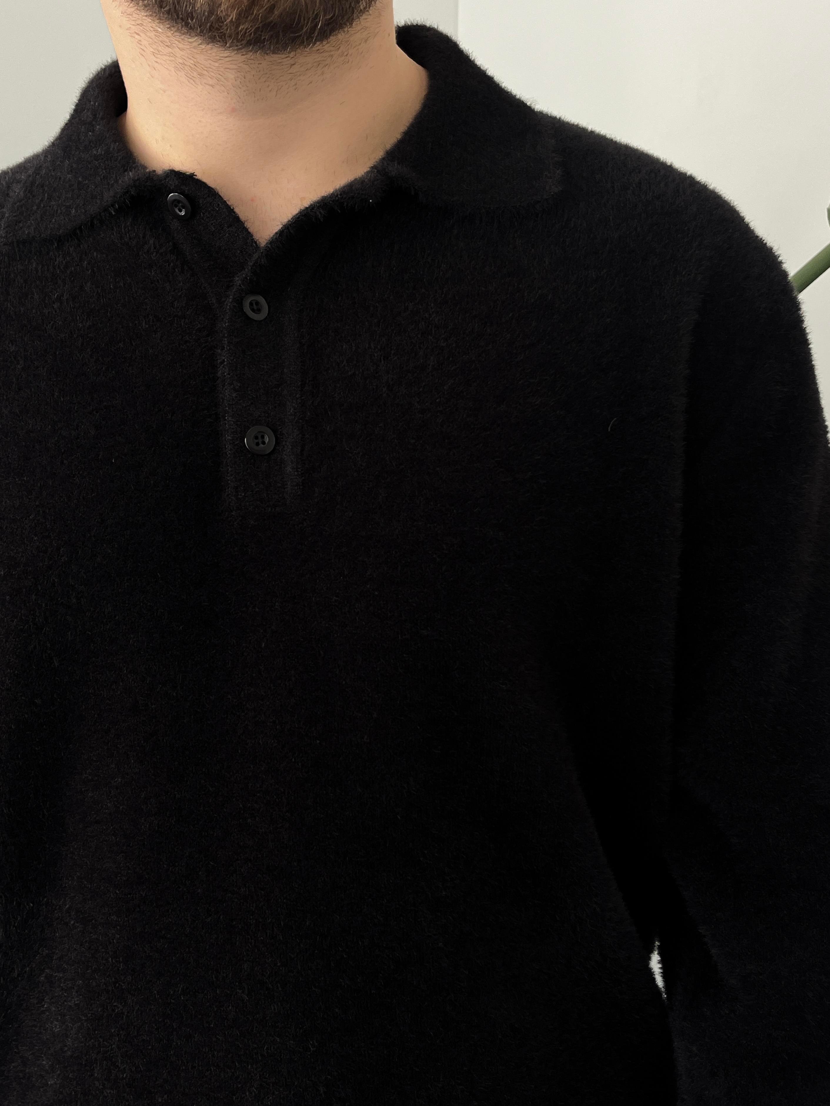 Siyah Soft Touch Polo Yaka Kazak