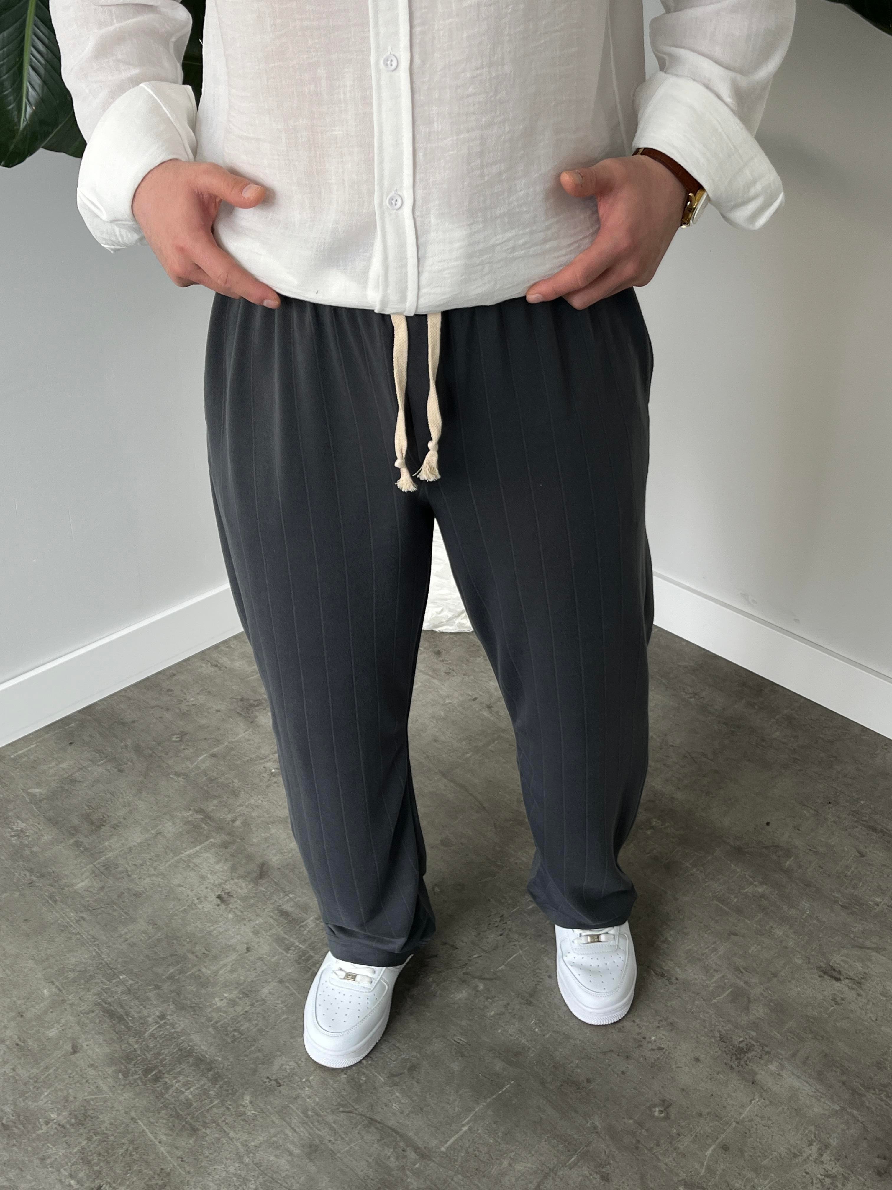 Stride Antrasit Çizgi Detaylı Baggy Pantolon