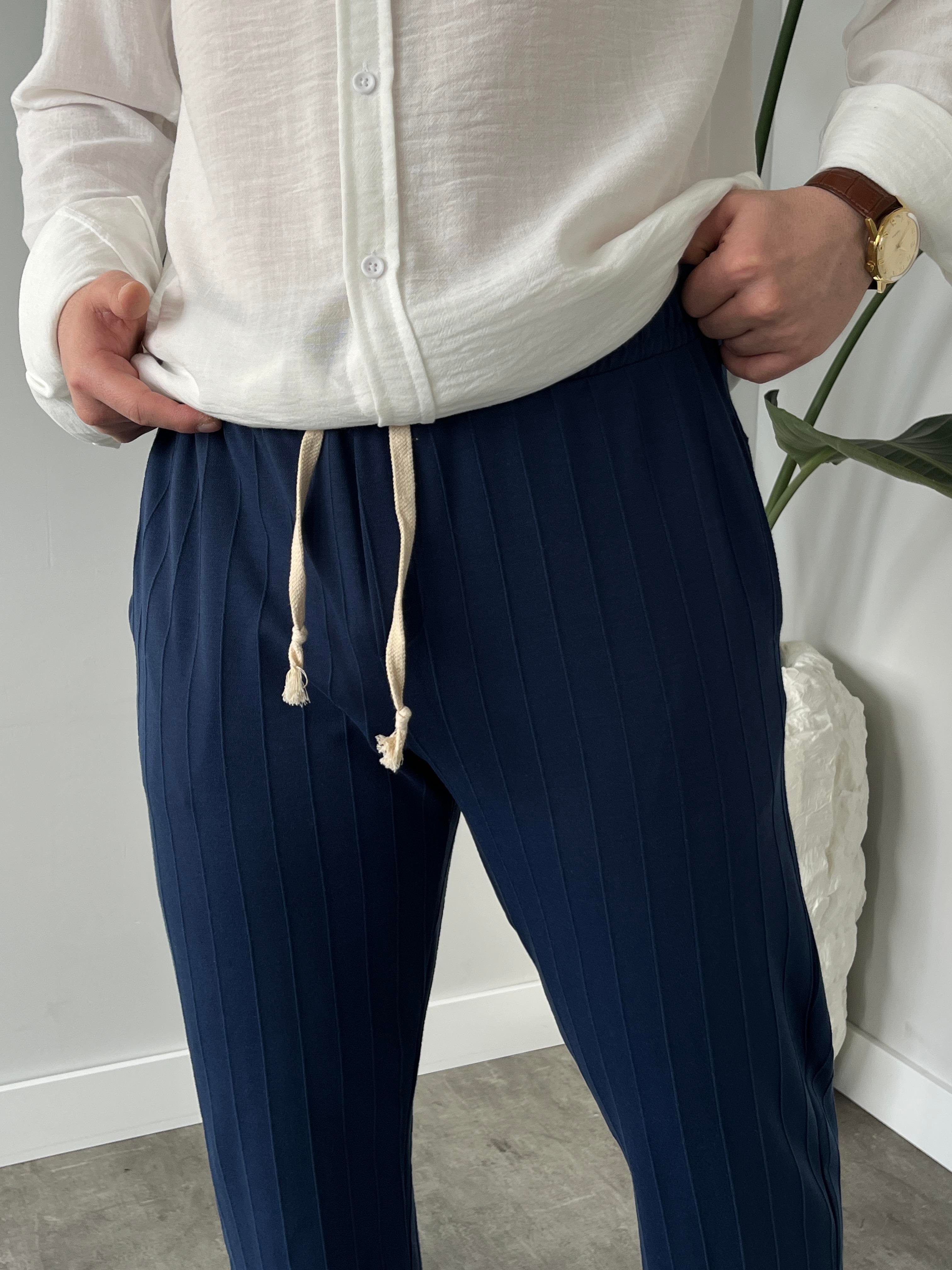 Stride Lacivert Çizgi Detaylı Baggy Pantolon