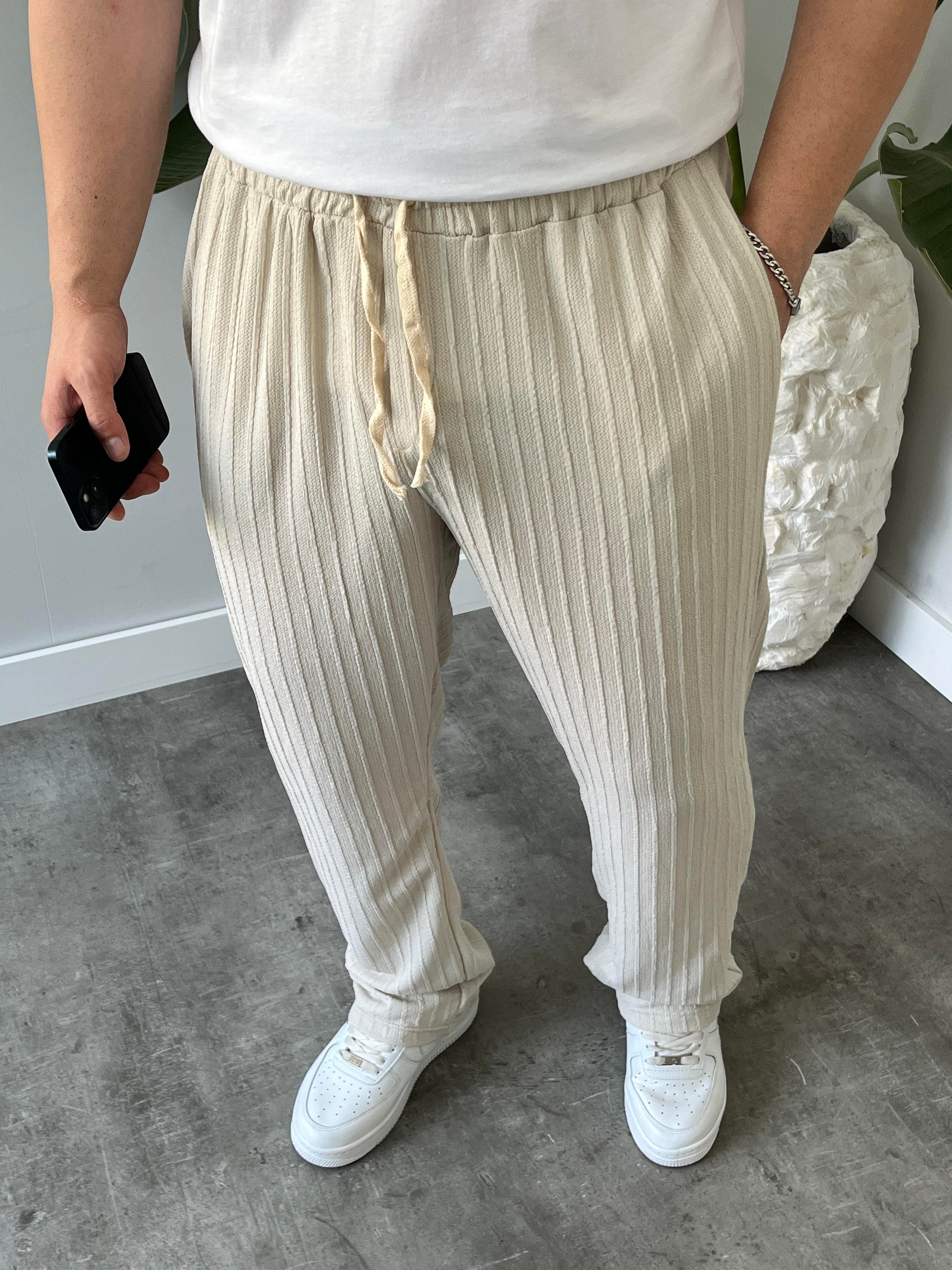 Taş Çizgi Desenli Bağcık Detaylı Baggy Pantolon