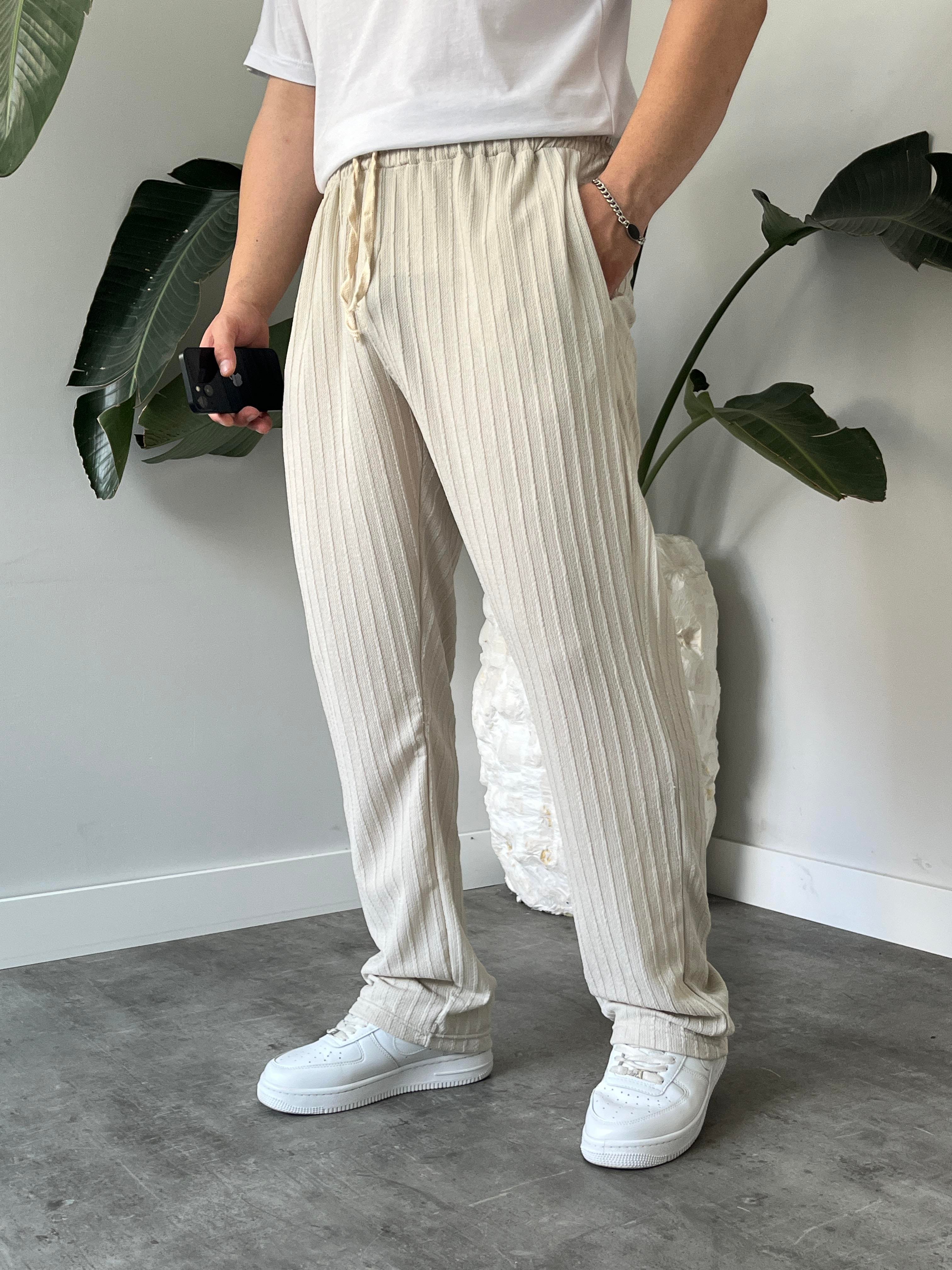 Taş Çizgi Desenli Bağcık Detaylı Baggy Pantolon