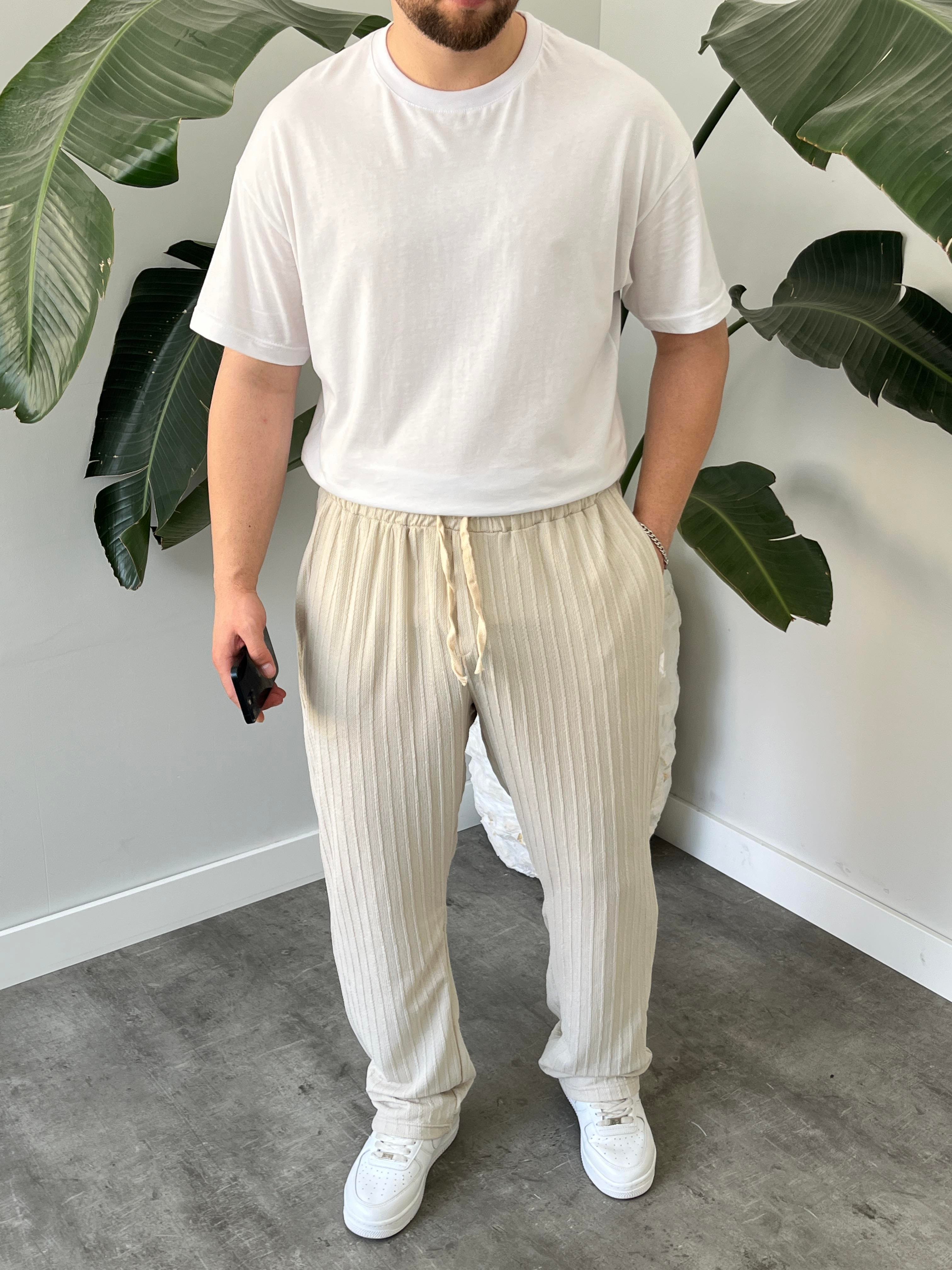 Taş Çizgi Desenli Bağcık Detaylı Baggy Pantolon