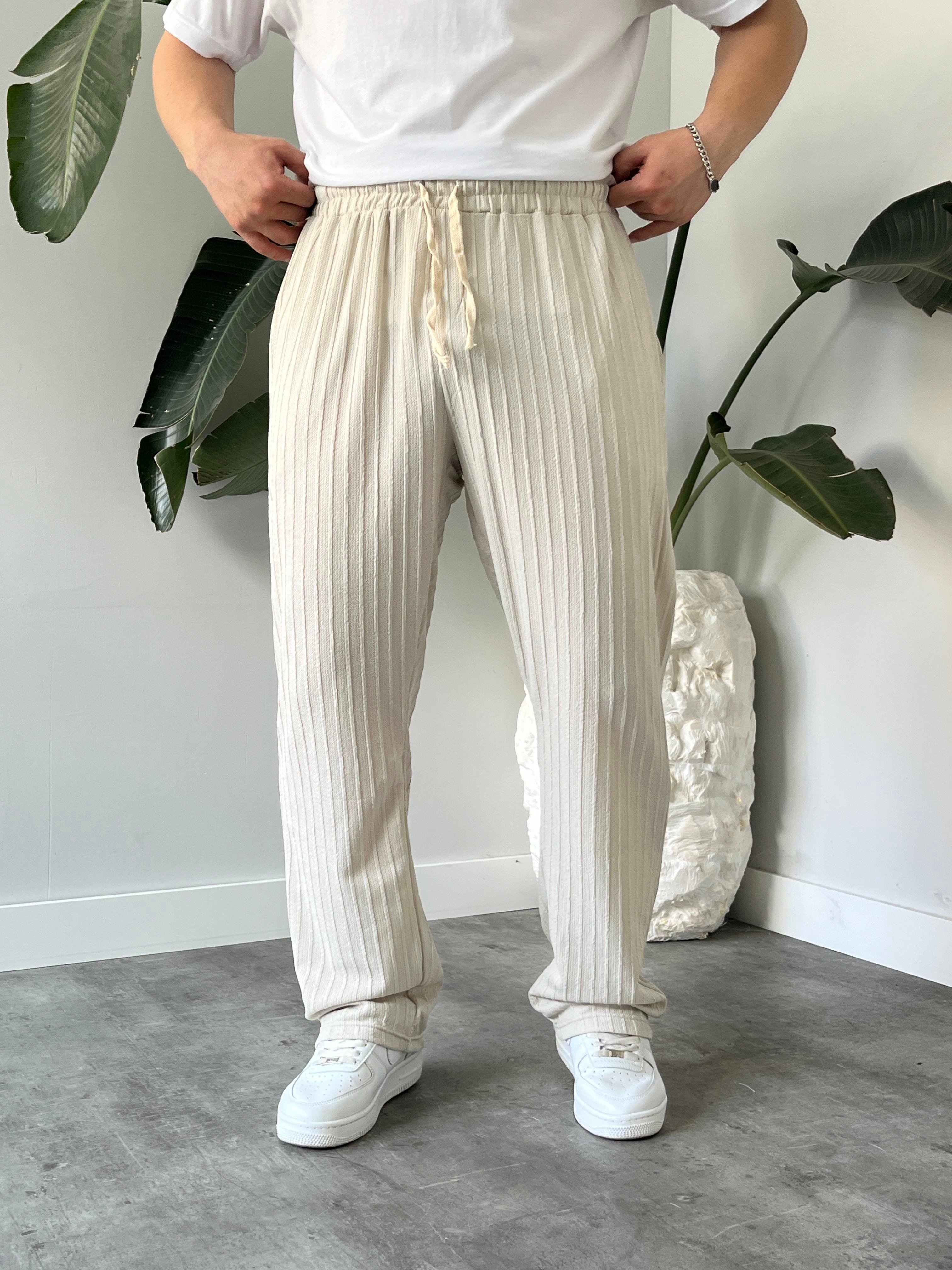 Taş Çizgi Desenli Bağcık Detaylı Baggy Pantolon