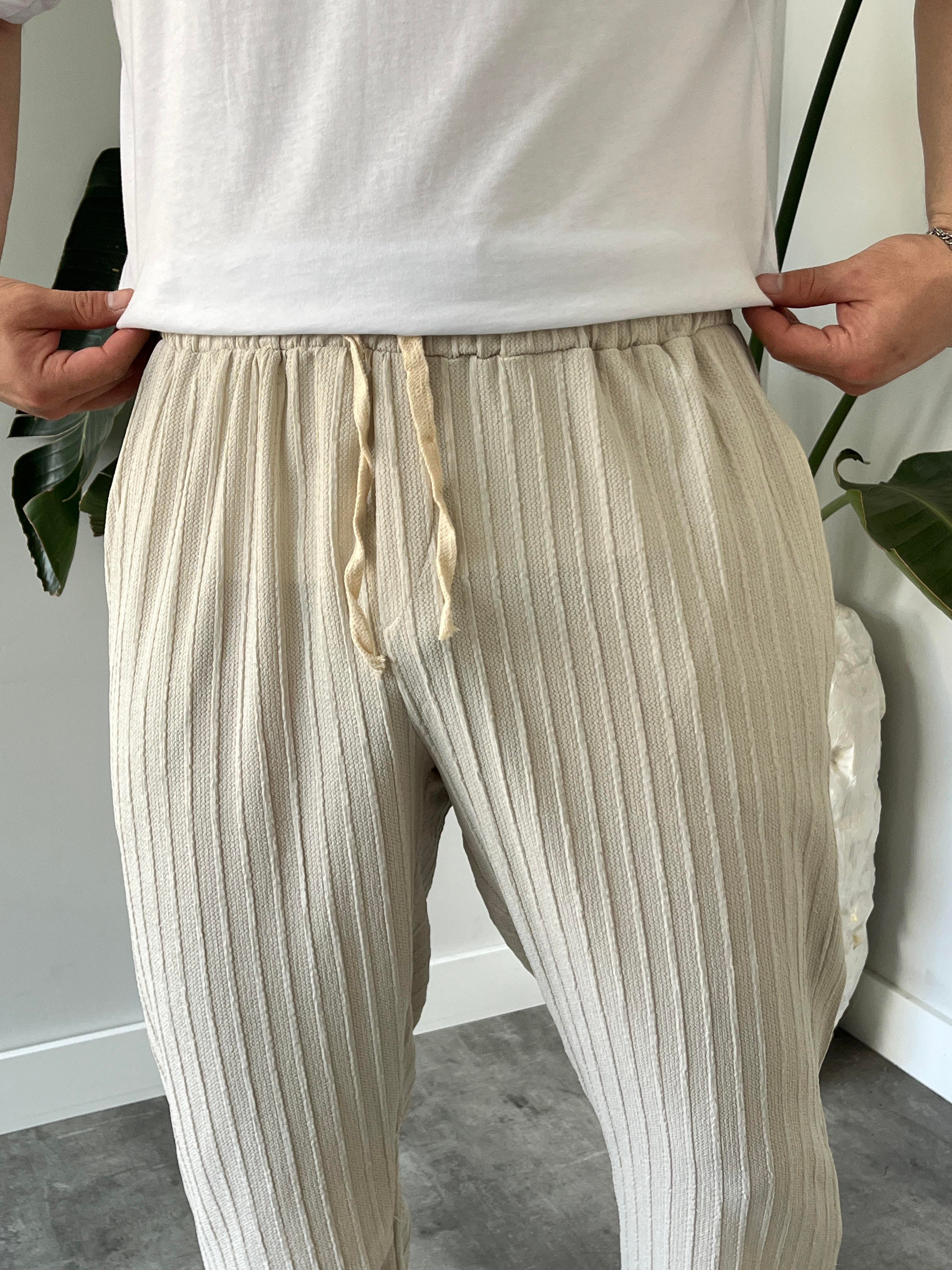 Taş Çizgi Desenli Bağcık Detaylı Baggy Pantolon