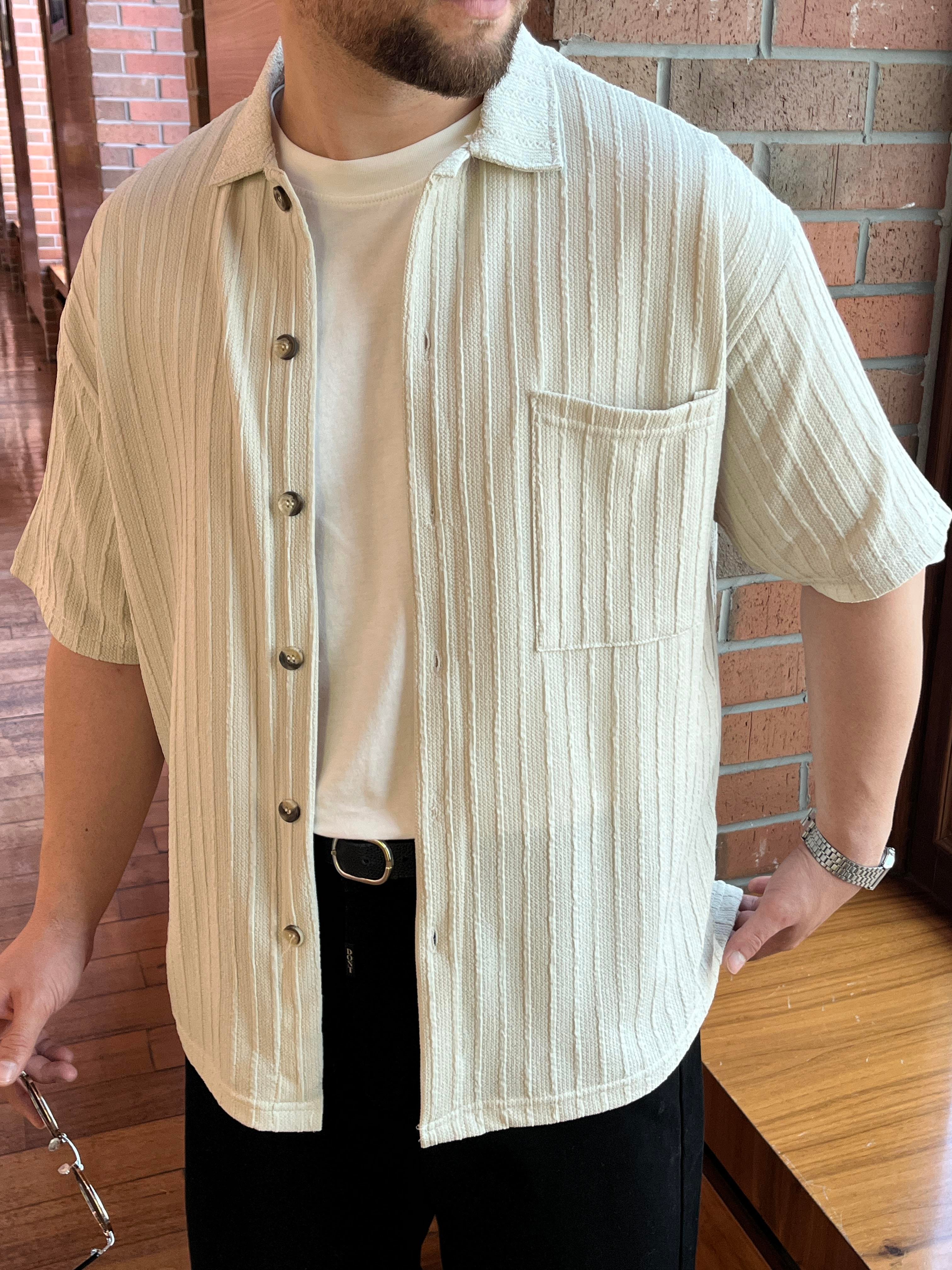 Taş Desenli Kısa Kollu Oversize Gömlek