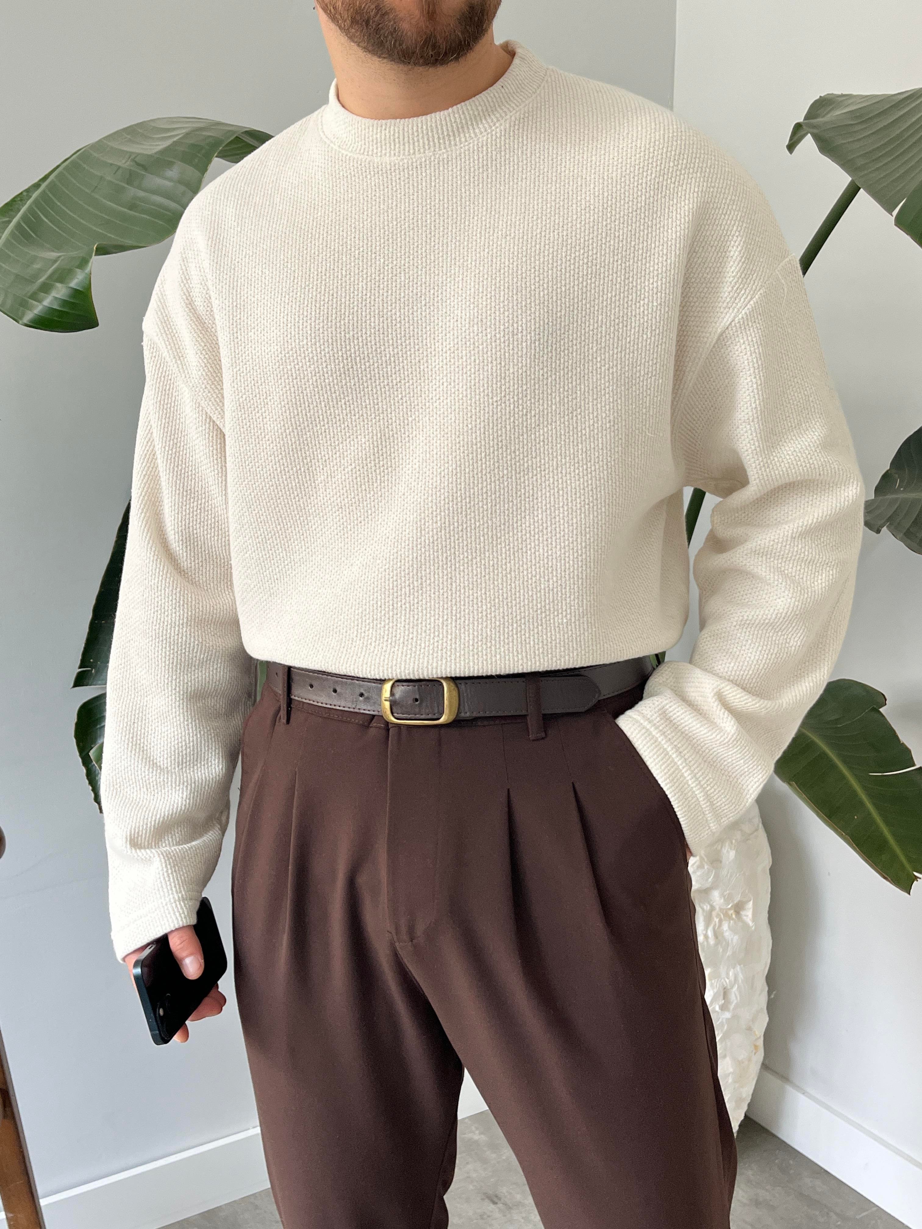 Taş Dokulu Örme Triko Sweatshirt