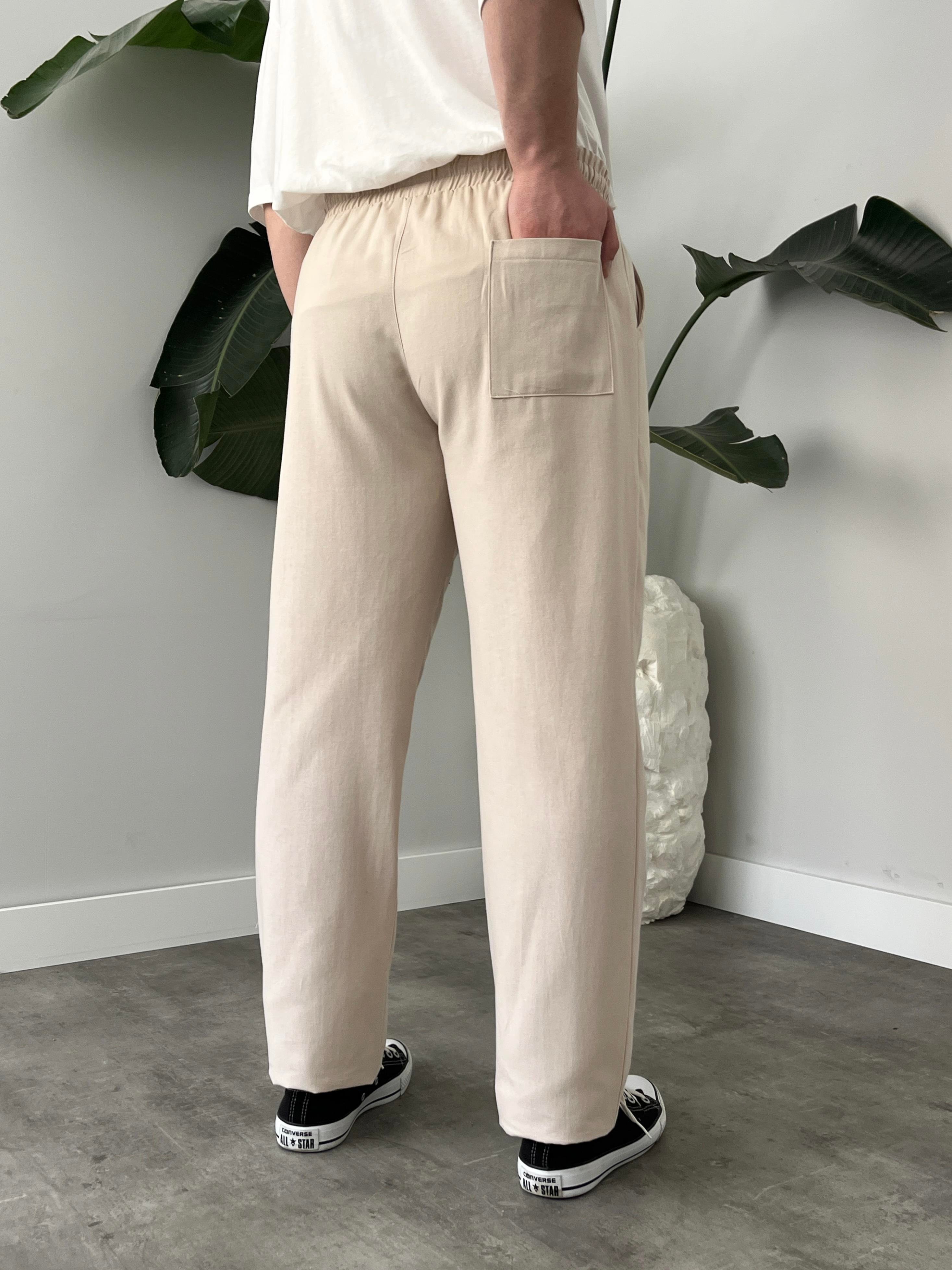 Taş Gabardin Keten Baggy Pantolon