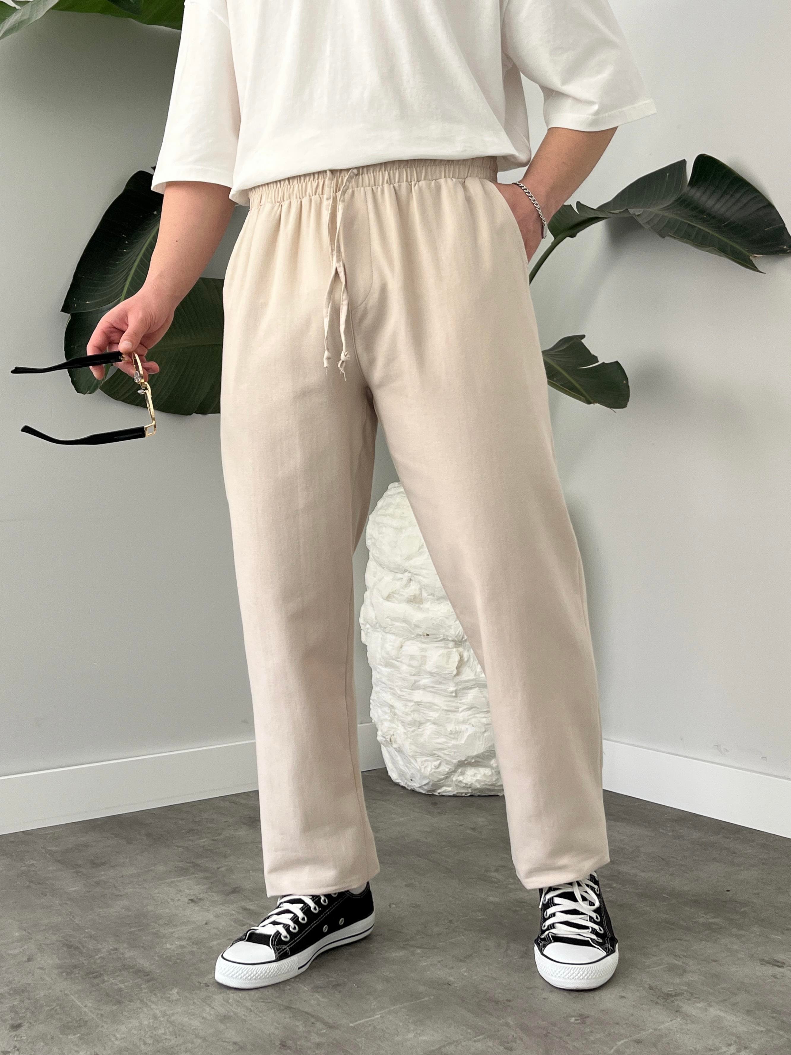 Taş Gabardin Keten Baggy Pantolon