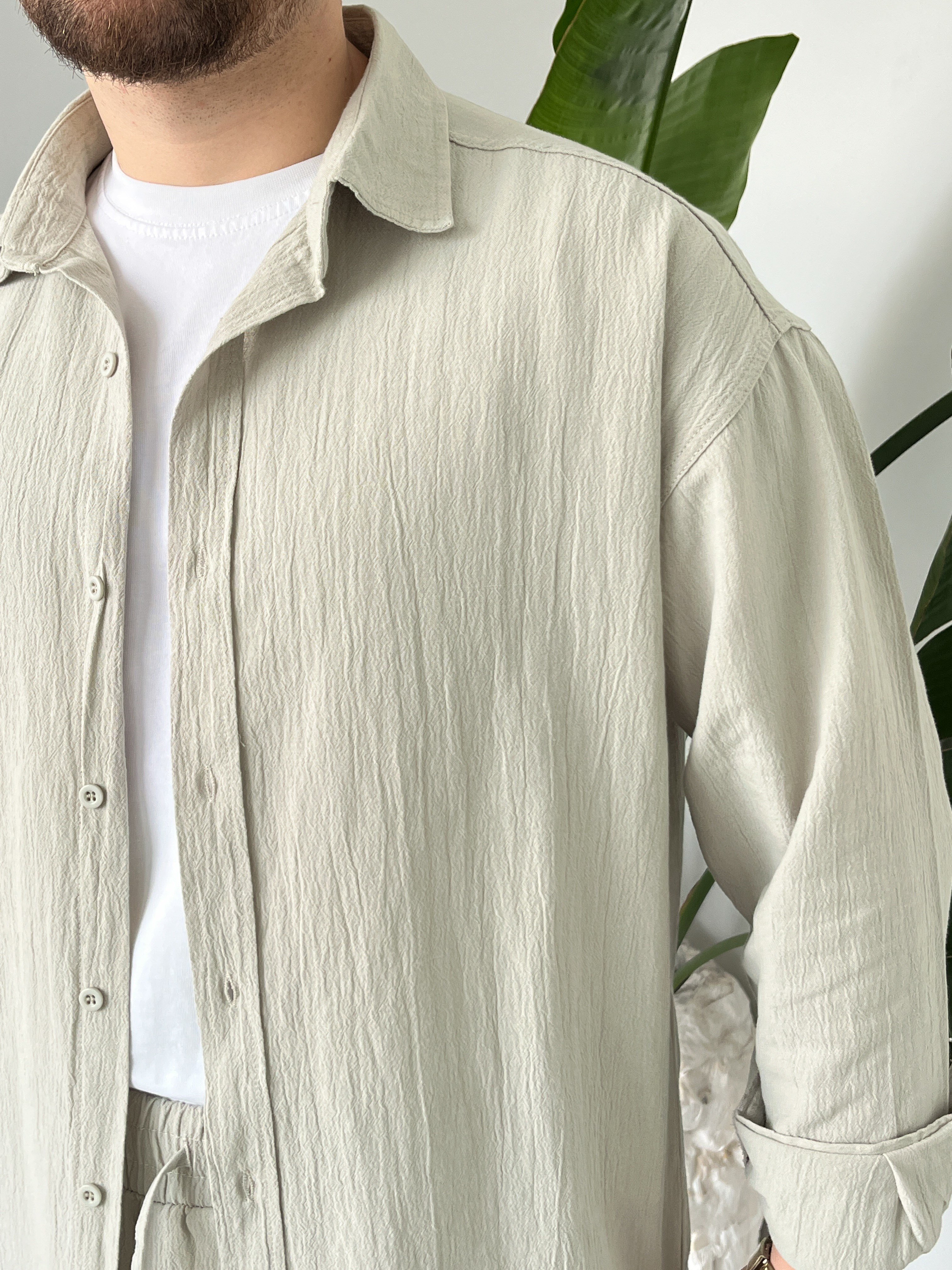 Taş Krinkıl Keten Oversize Takım
