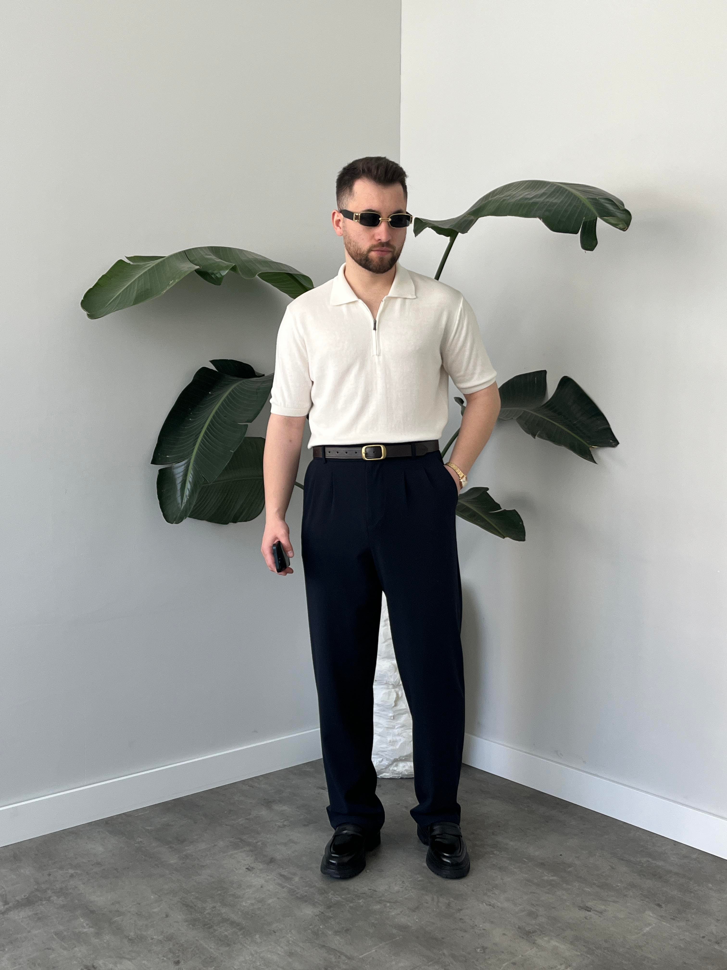 Tivor Ekru Yarım Fermuar Polo Yaka Triko T-shirt