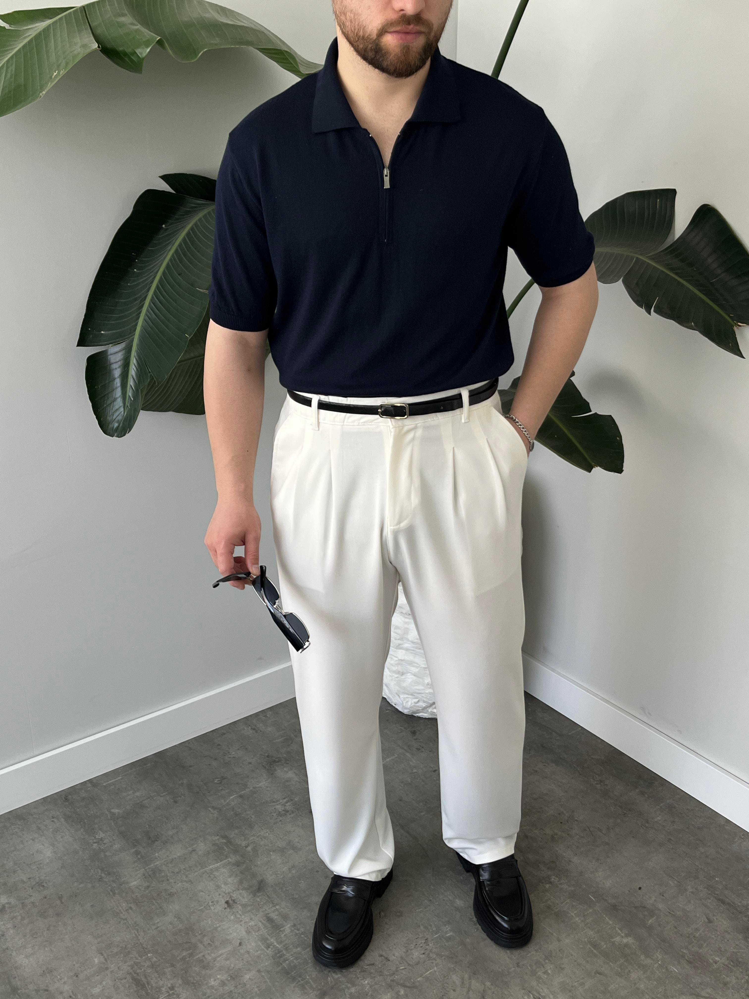 Tivor Lacivert Yarım Fermuar Polo Yaka Triko T-shirt