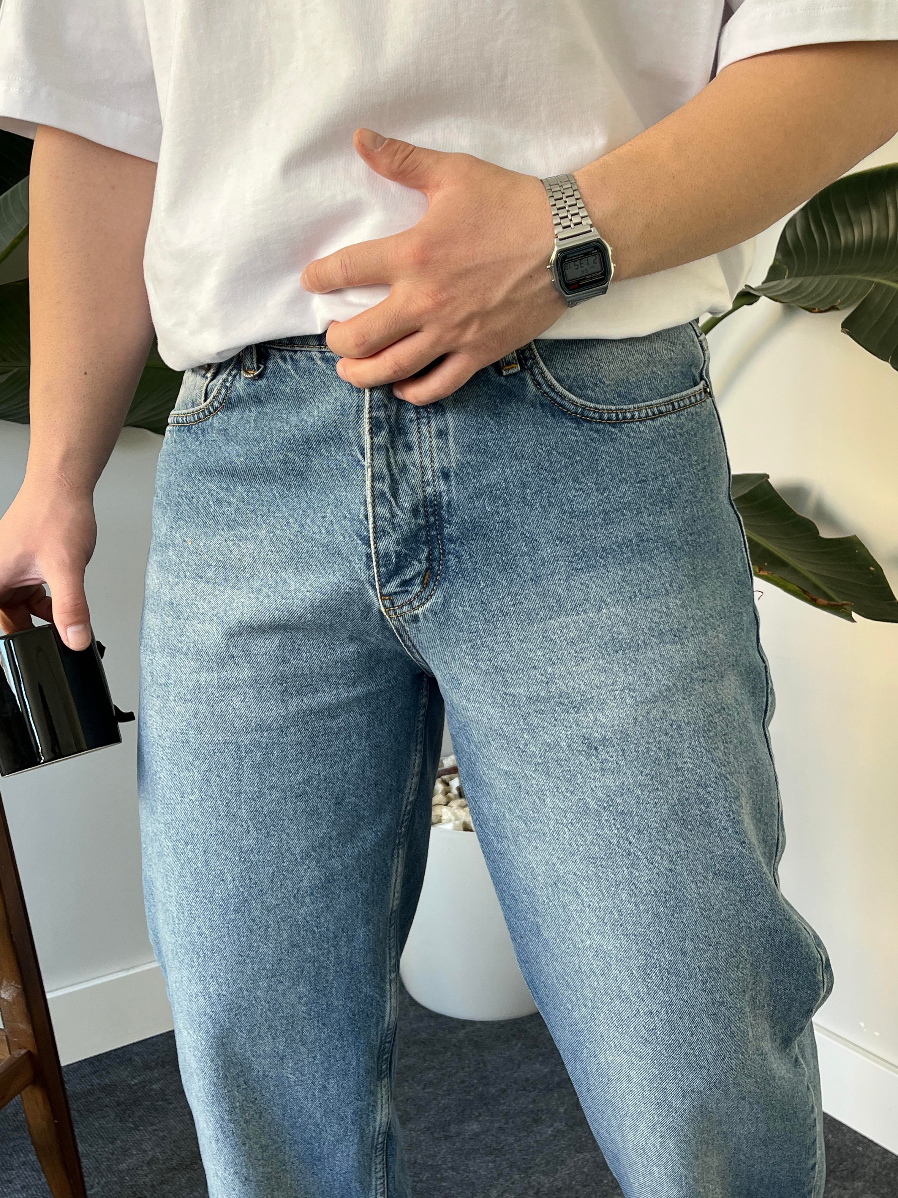 Veira Taşlamalı Baggy Blue Jean