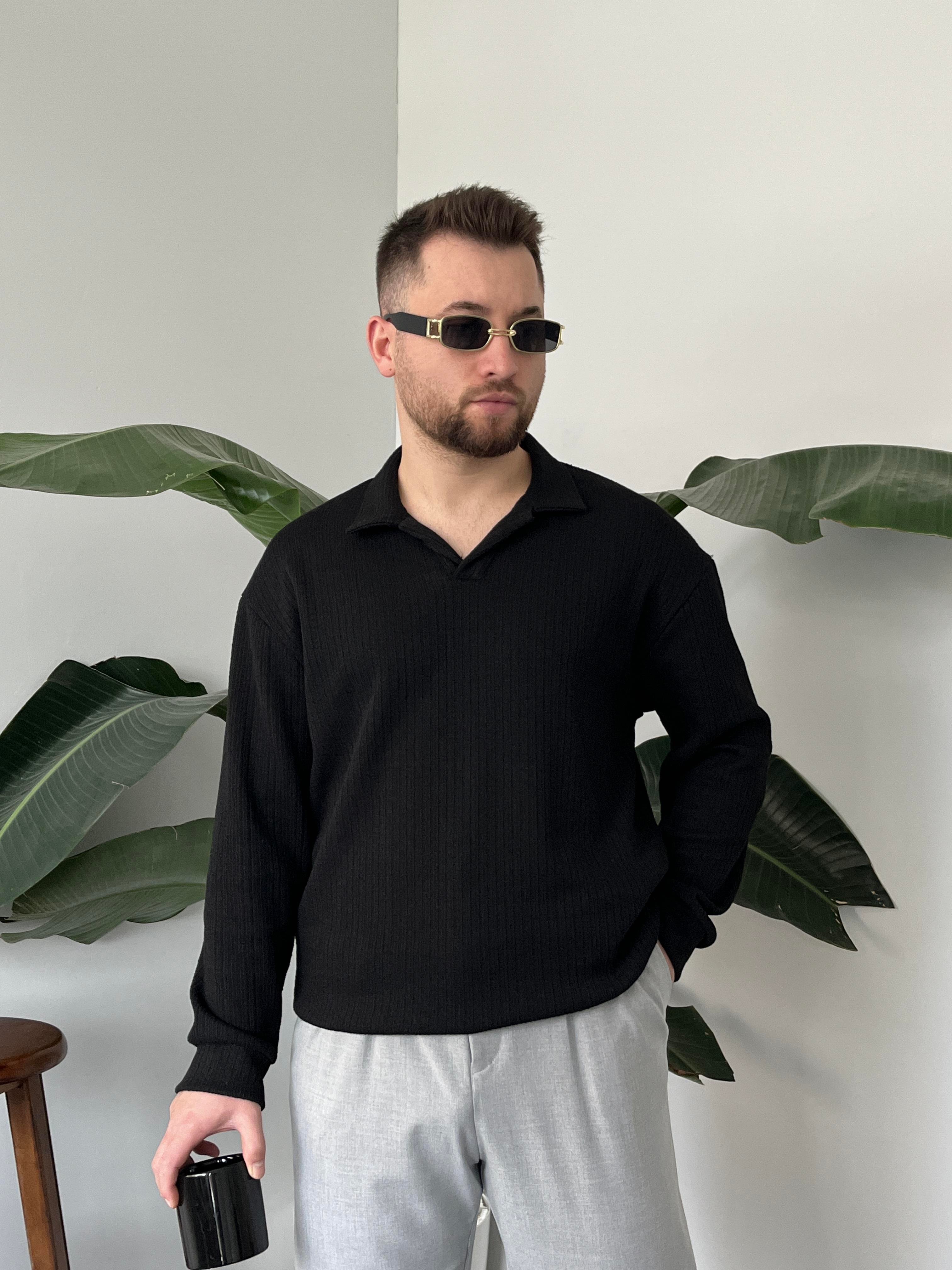 Velar Siyah Polo Yaka Triko Kazak