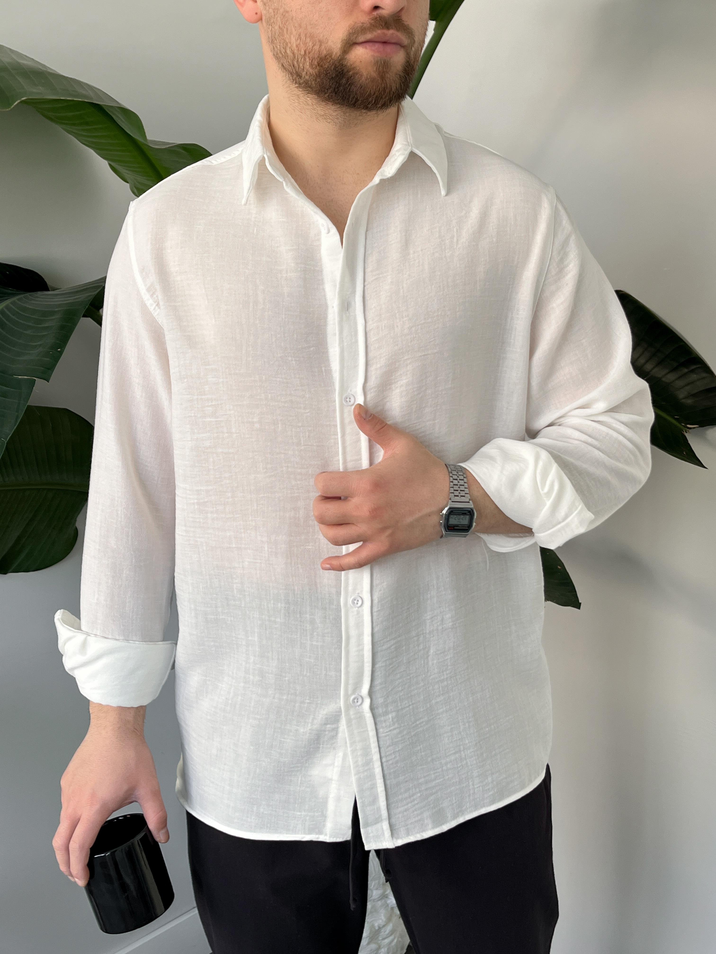 Vento Beyaz Krinkıl Kumaş Oversize Gömlek