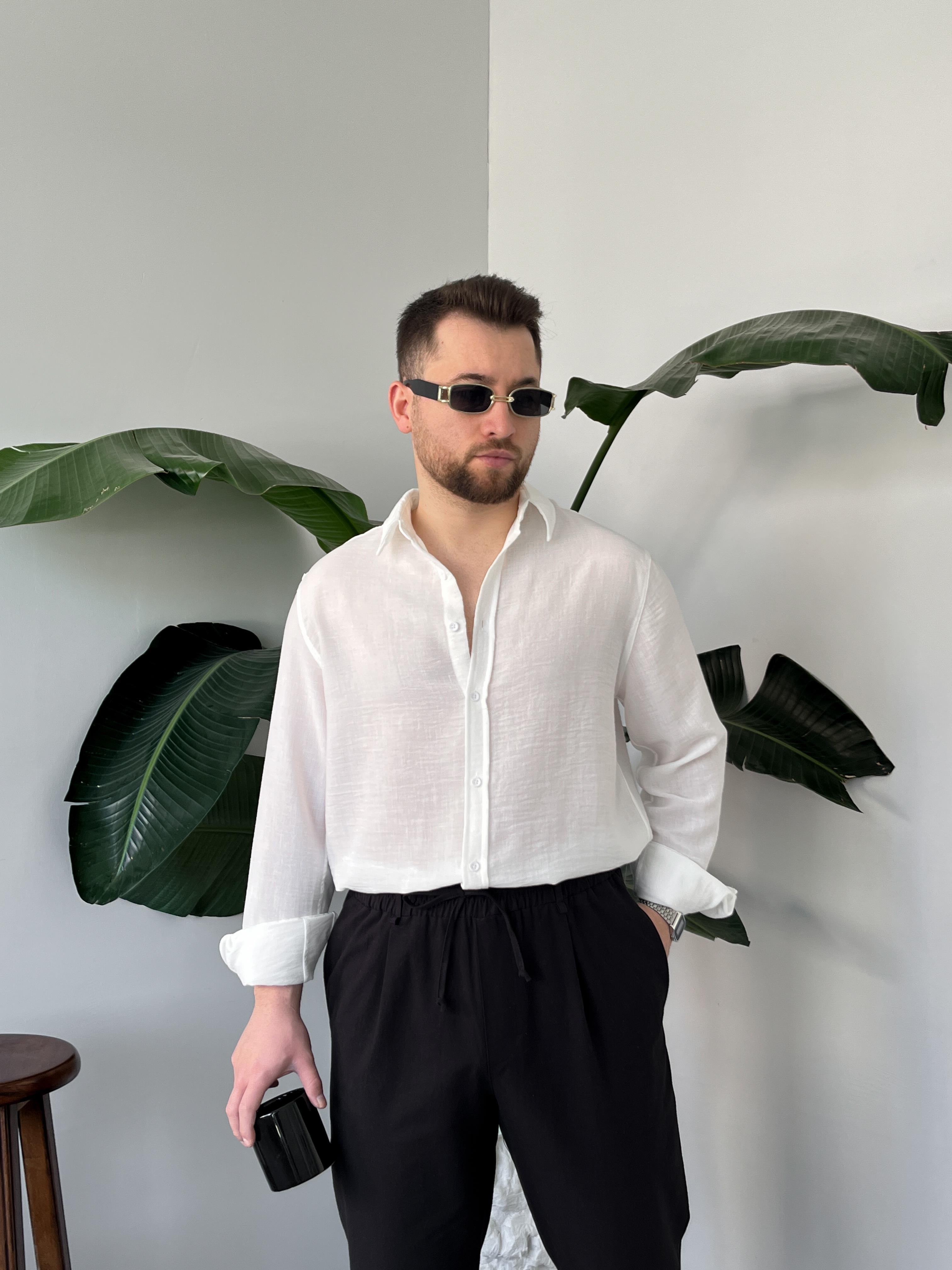 Vento Beyaz Krinkıl Kumaş Oversize Gömlek