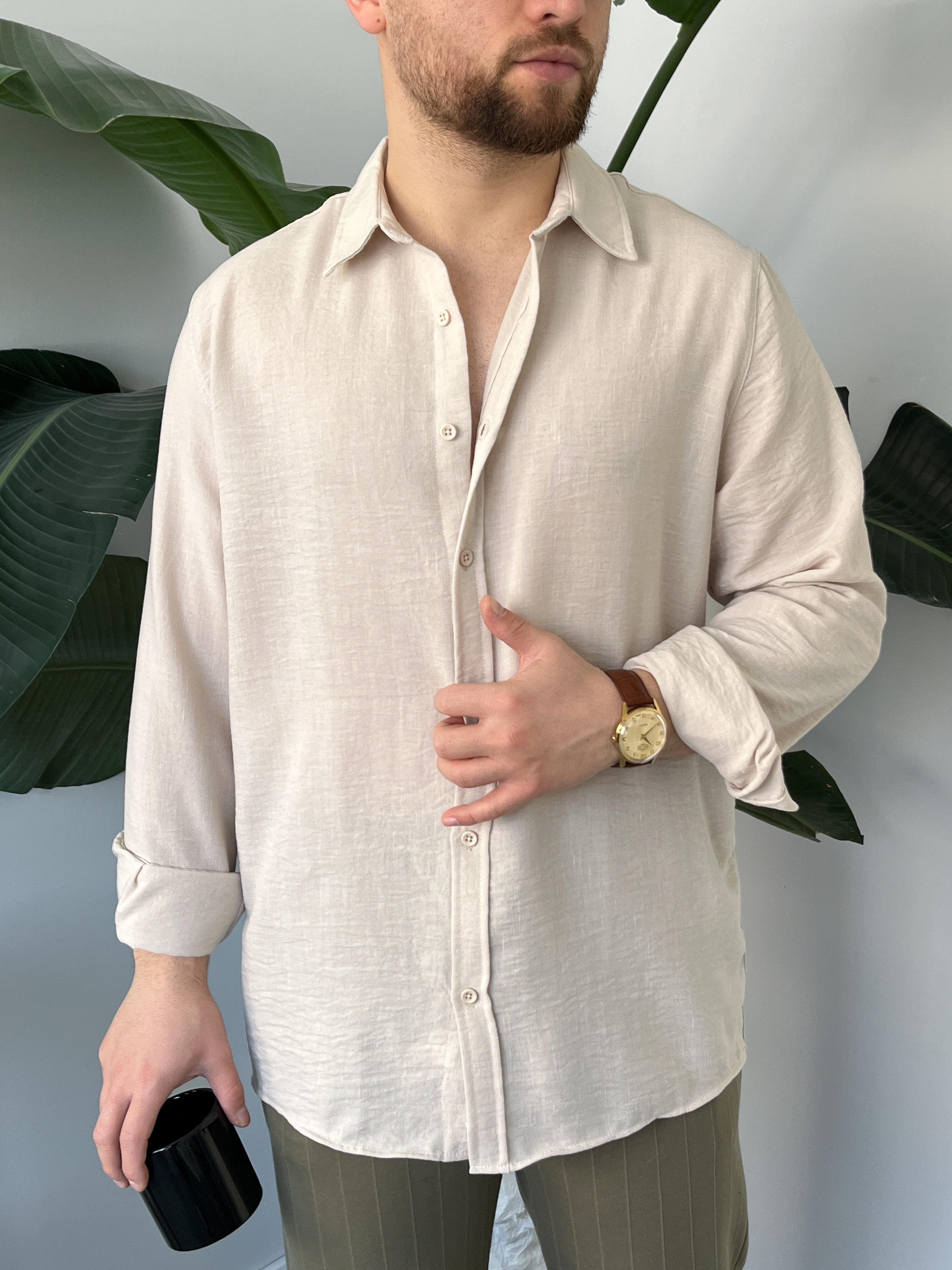 Vento Krem Krinkıl Kumaş Oversize Gömlek