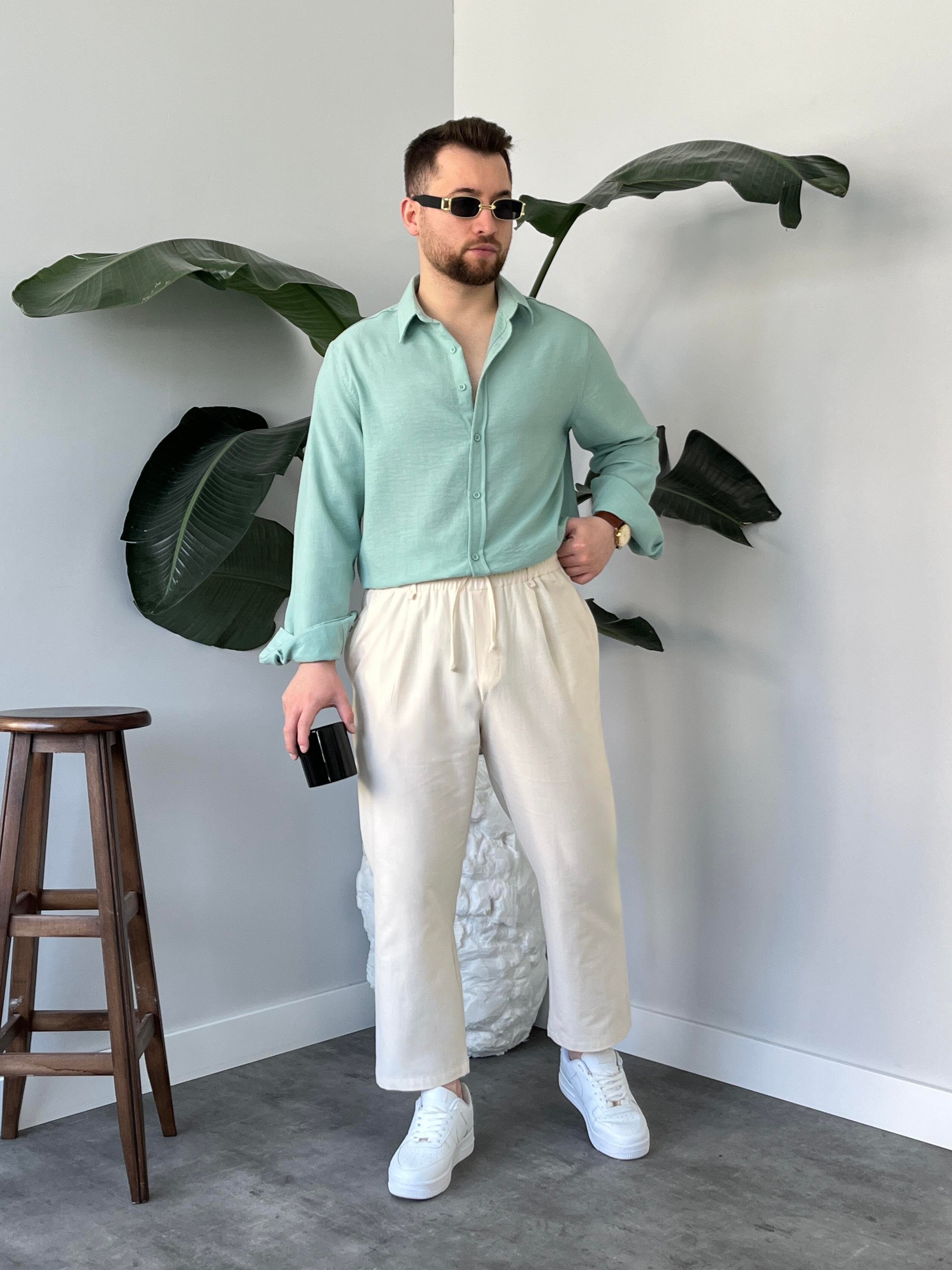 Vento Yeşil Krinkıl Kumaş Oversize Gömlek