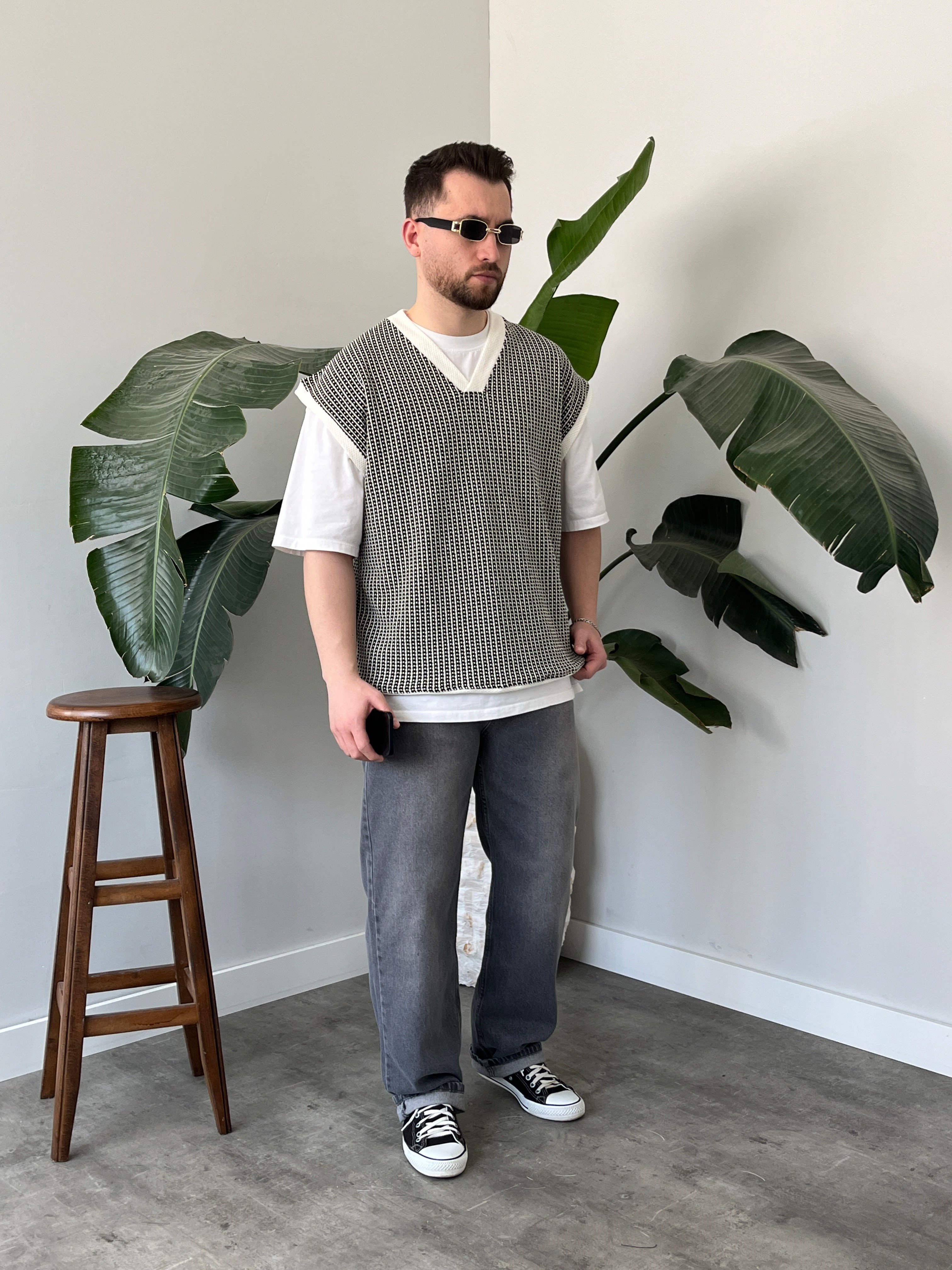 Vino Siyah Desenli Oversize Süveter