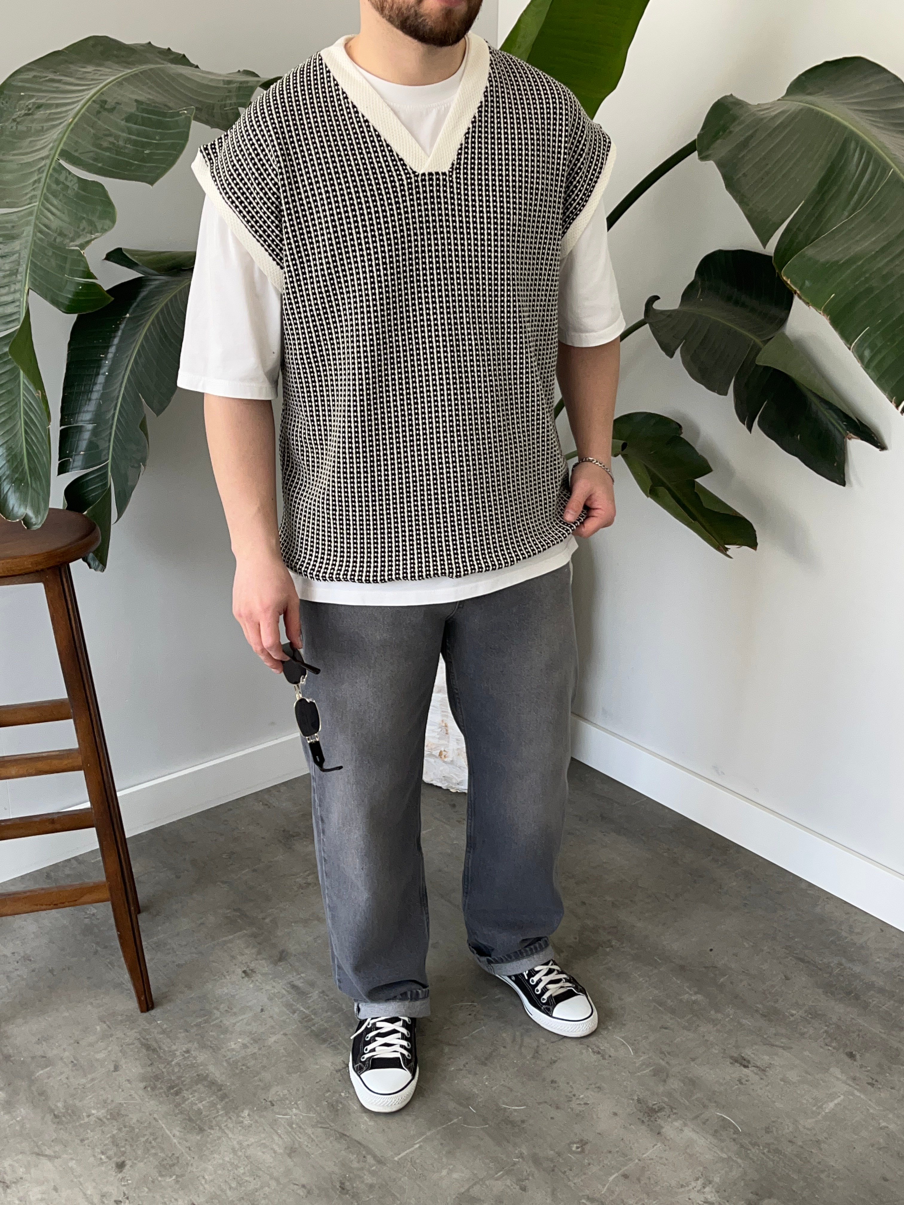 Vino Siyah Desenli Oversize Süveter