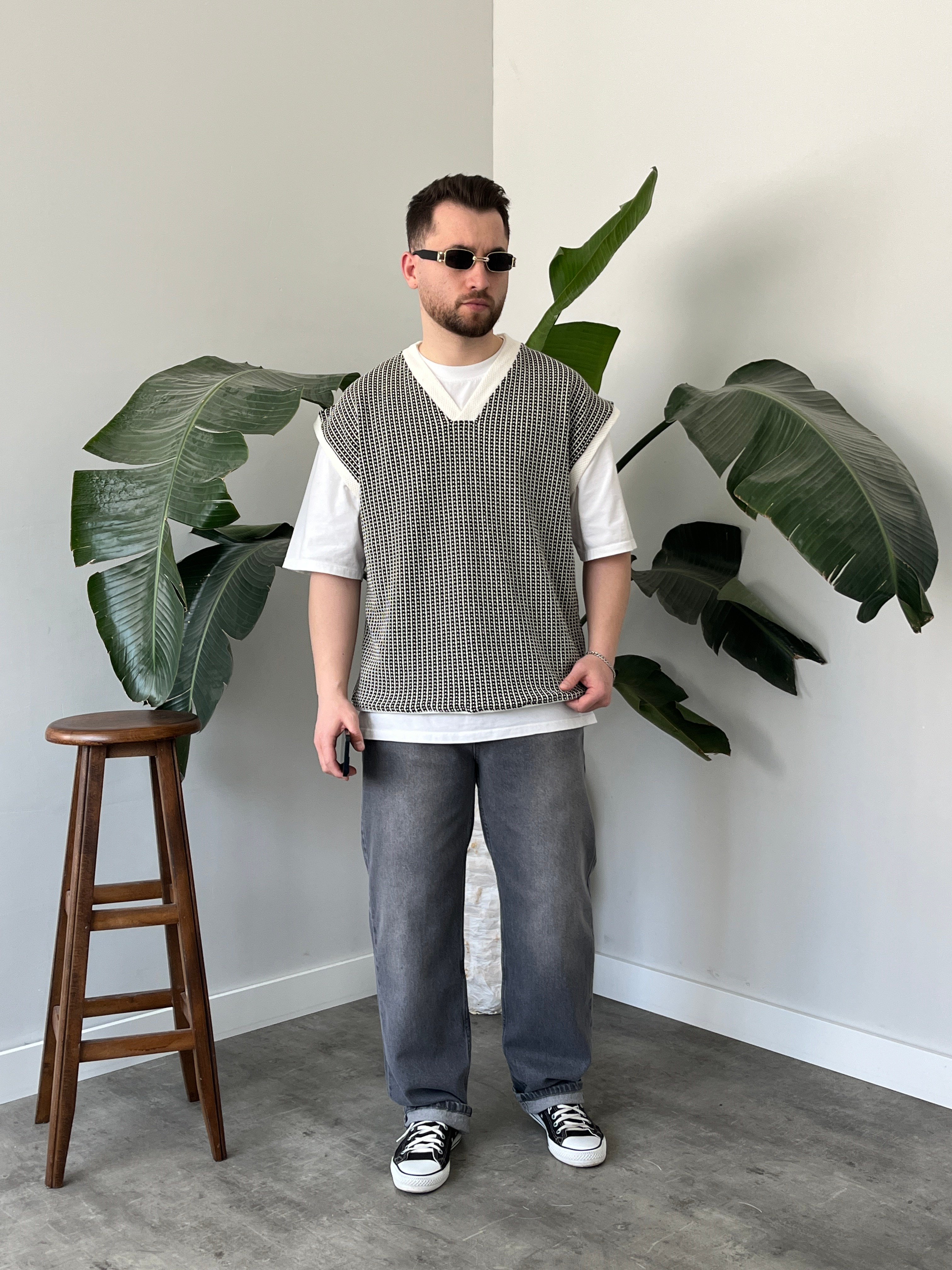 Vino Siyah Desenli Oversize Süveter