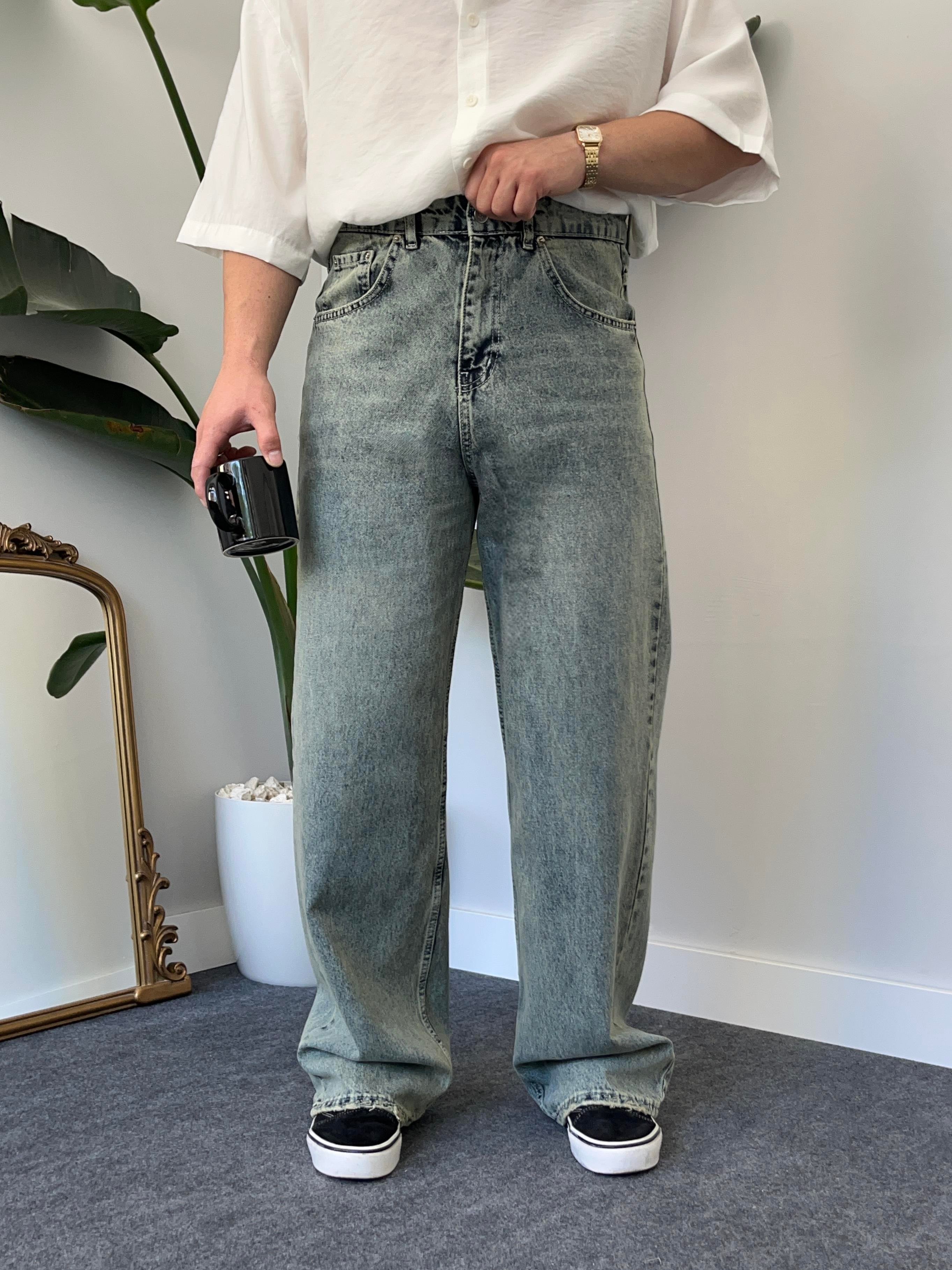 Vintage Blue Tint Acid-Wash Baggy Jean