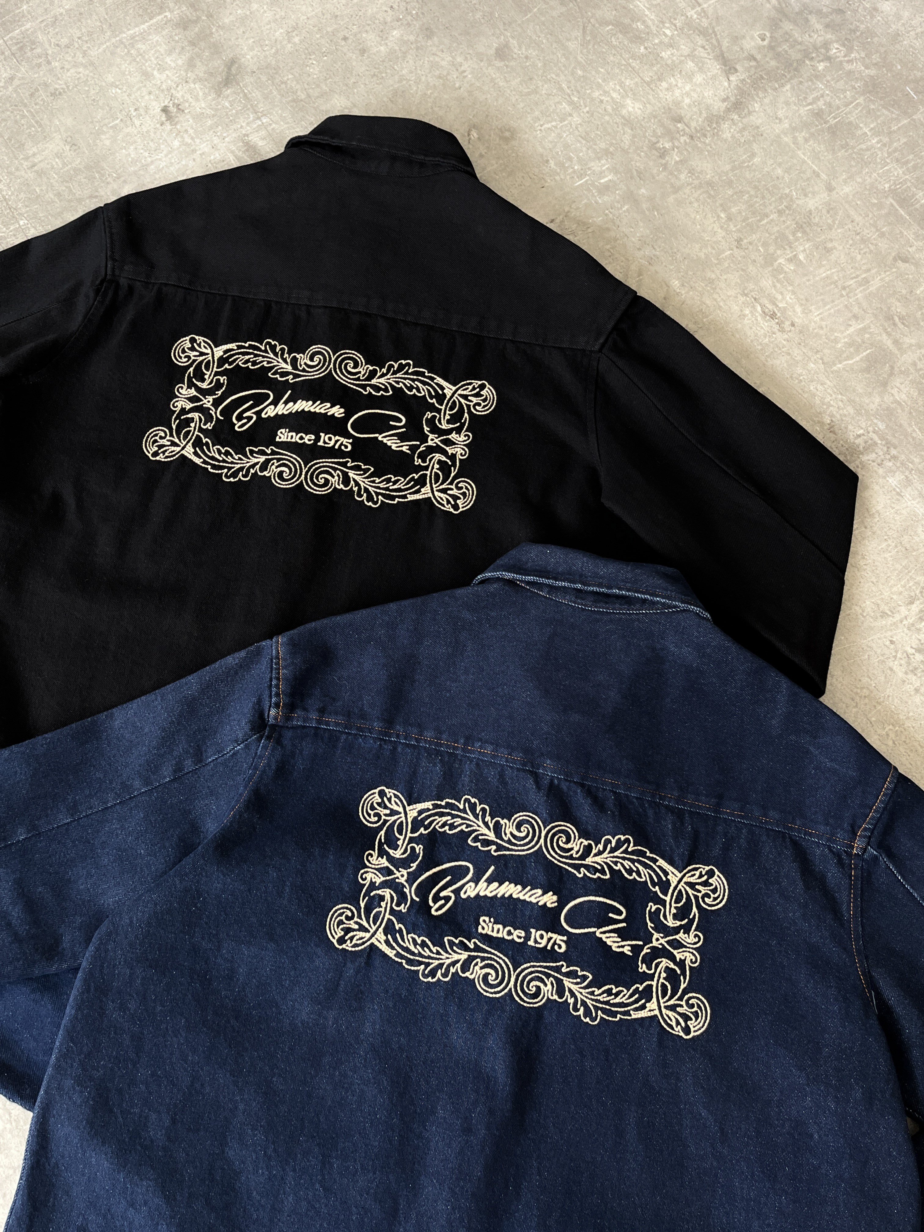 Vintage Nakış Detaylı Siyah Denim Ceket
