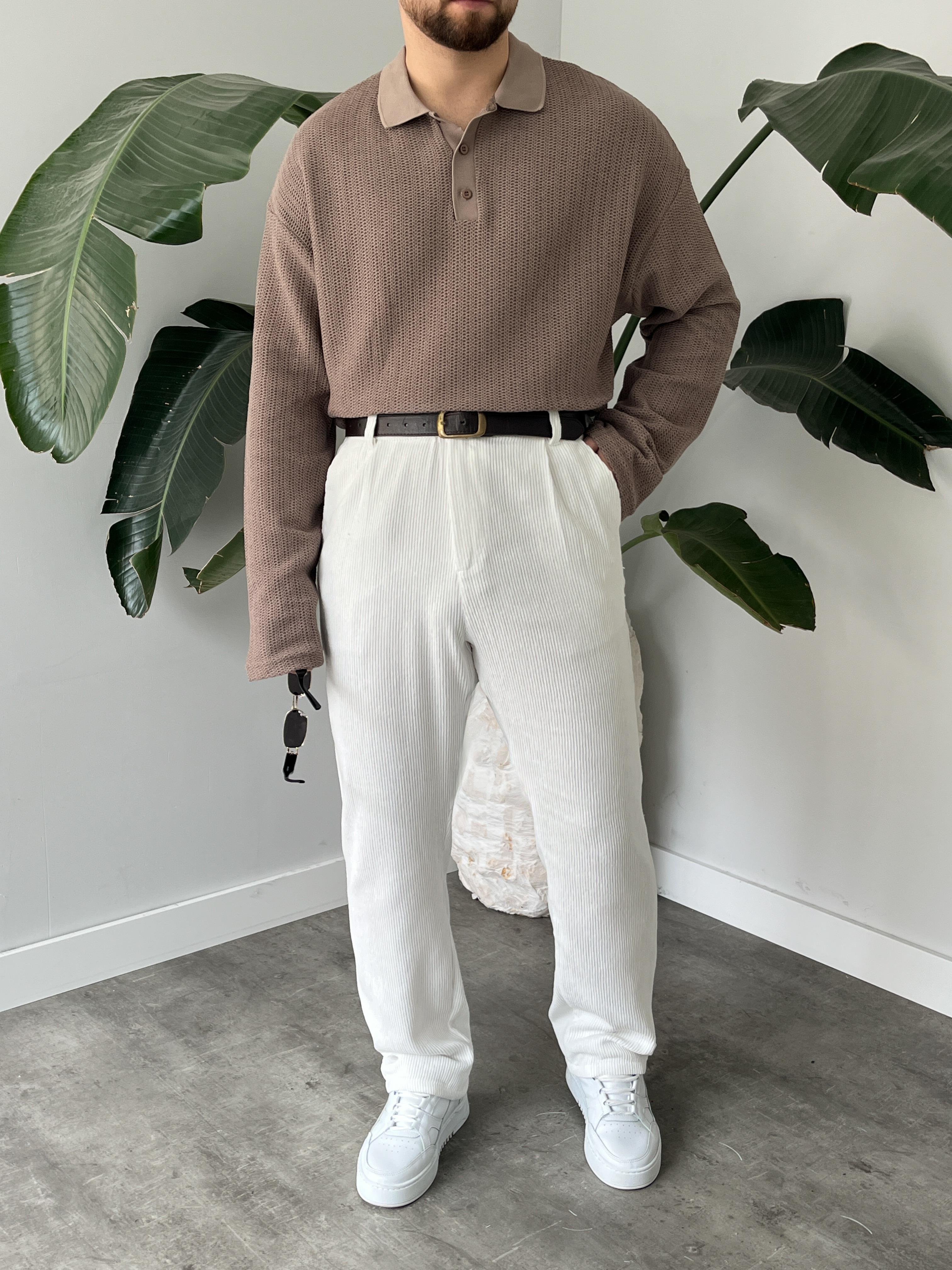 Vizon Waffle Dokulu Polo Yaka Örme Triko Sweatshirt
