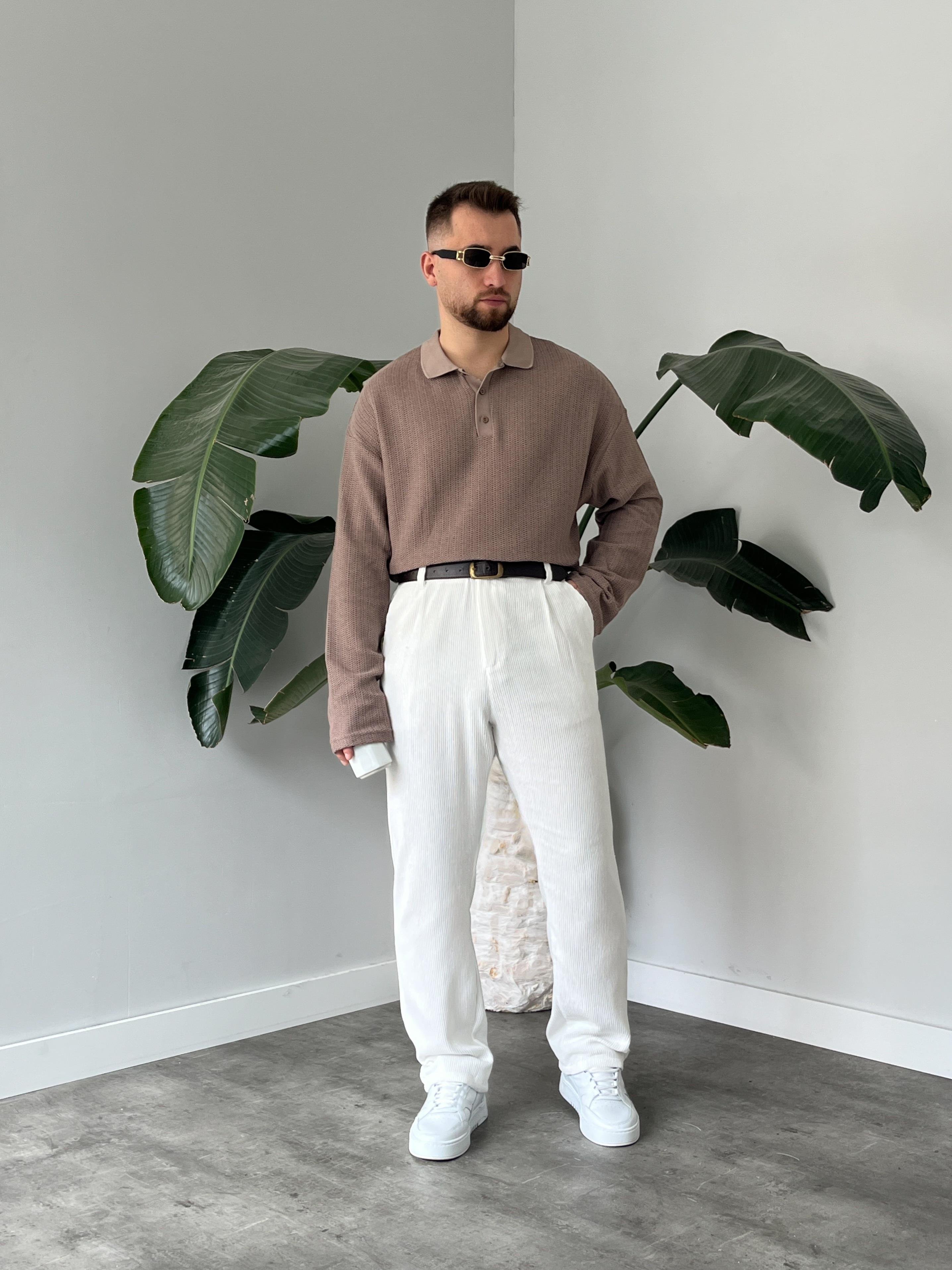 Vizon Waffle Dokulu Polo Yaka Örme Triko Sweatshirt
