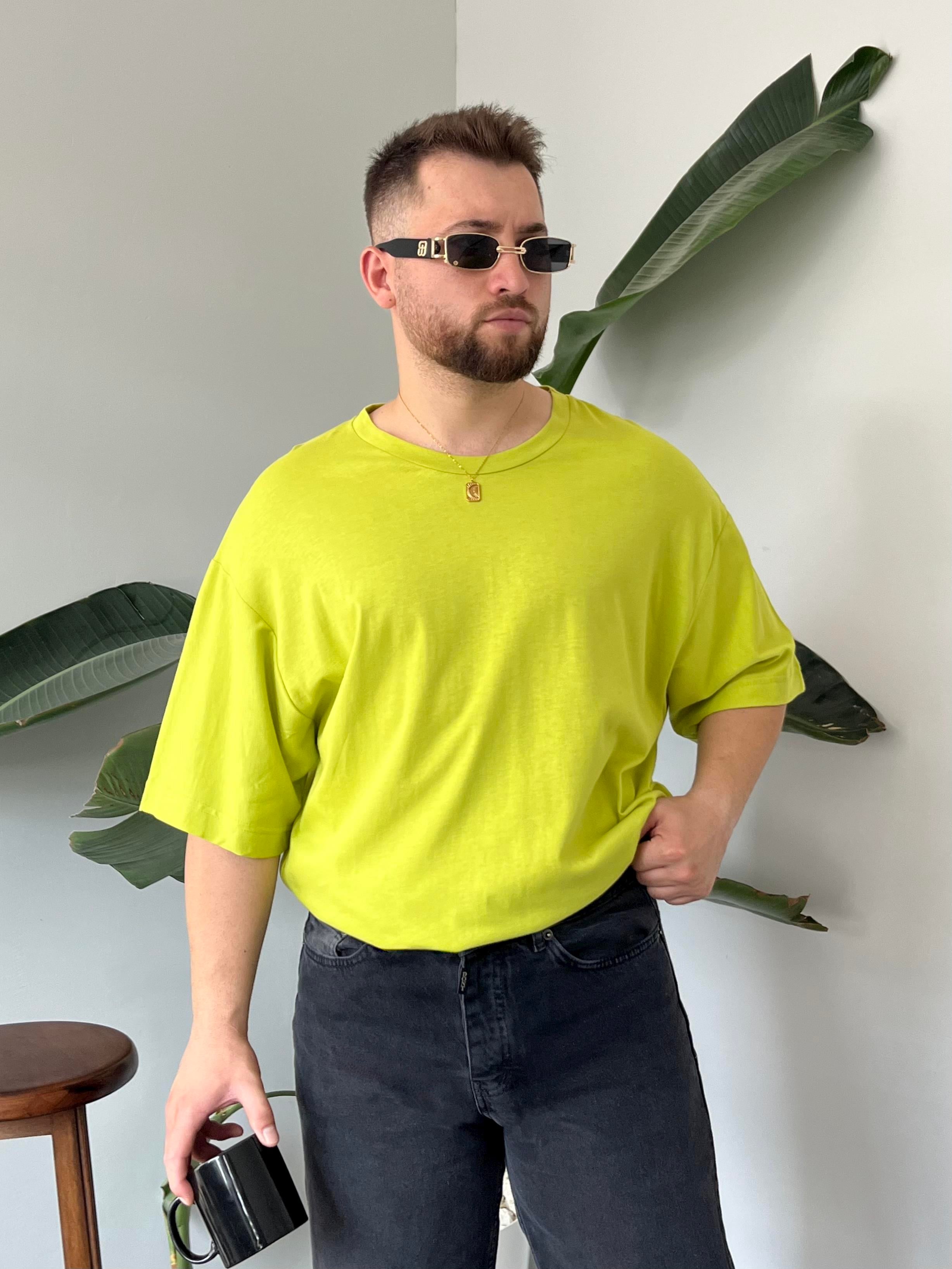 Yağ Yeşili Oversize Basic T-shirt